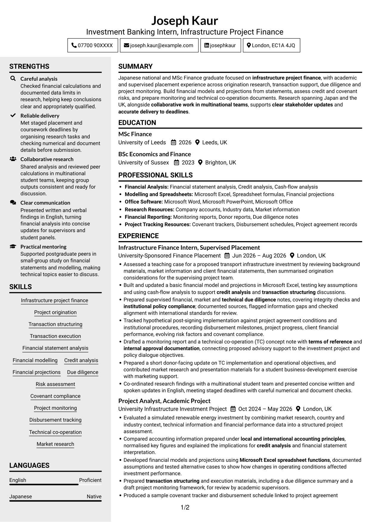 CV example — page 1