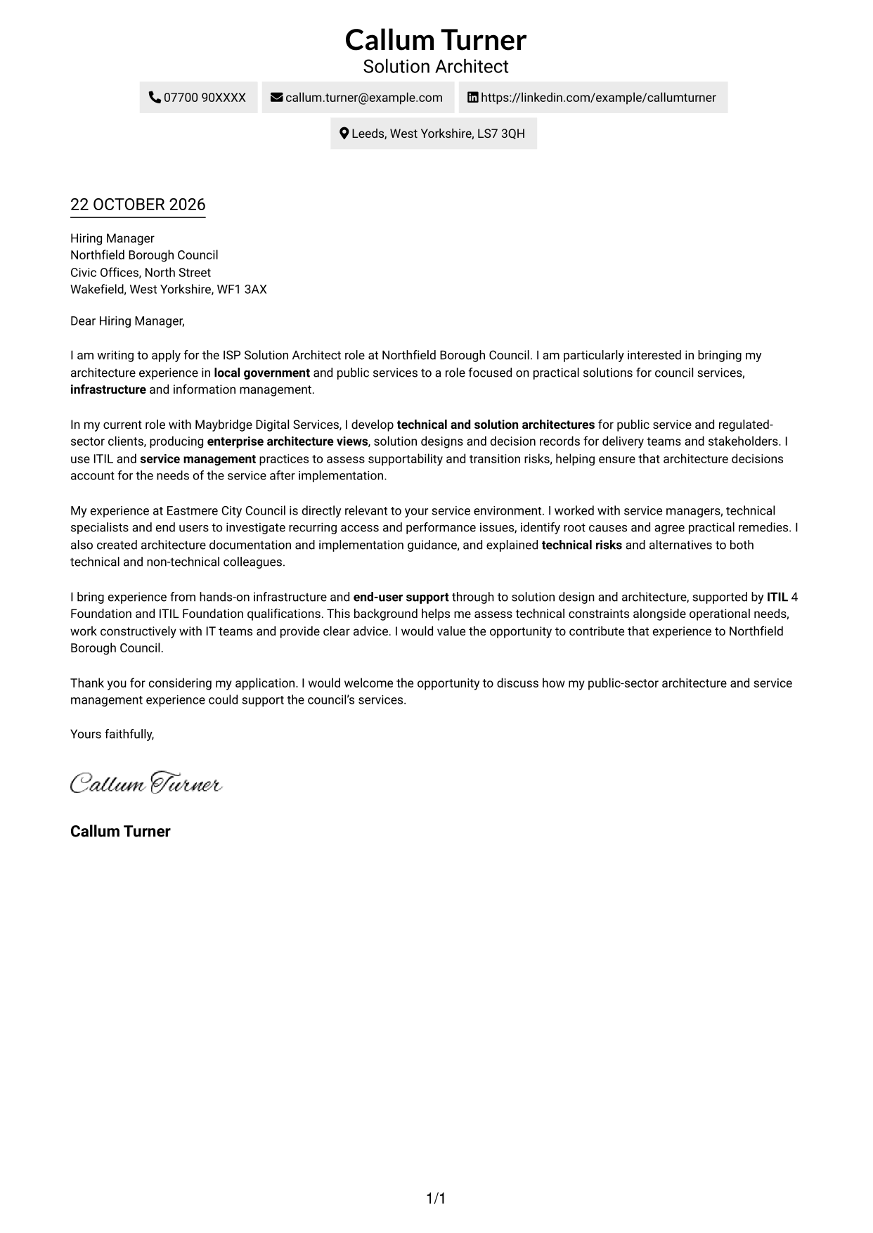 Cover letter example — page 1