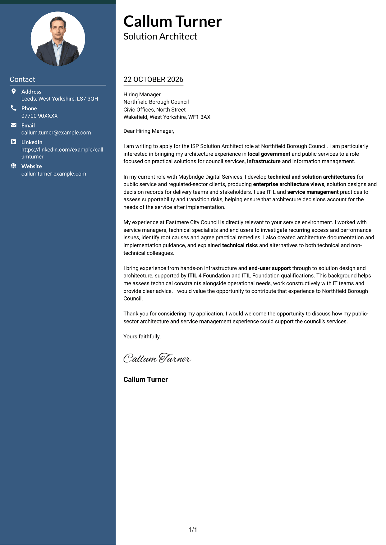 Cover letter example — page 1