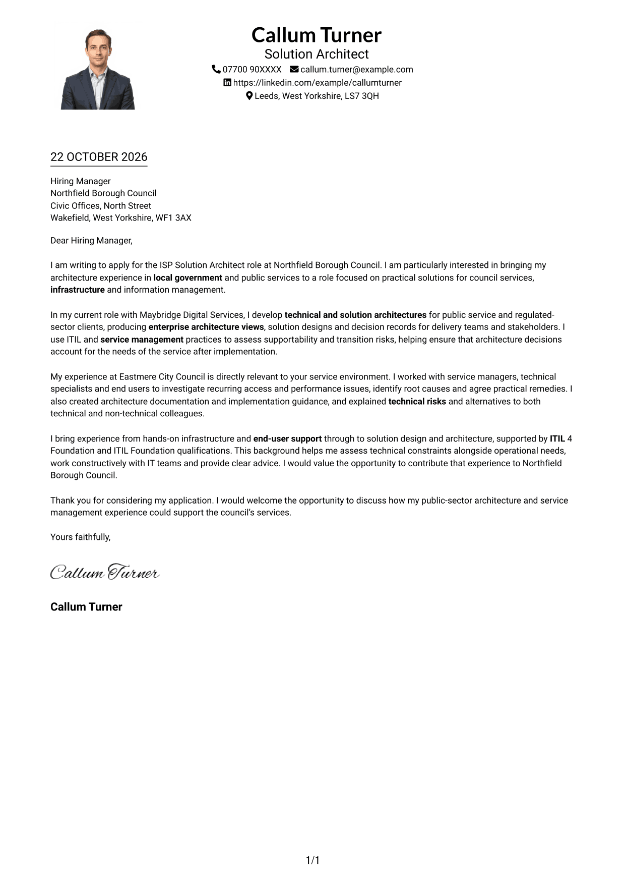 Cover letter example — page 1