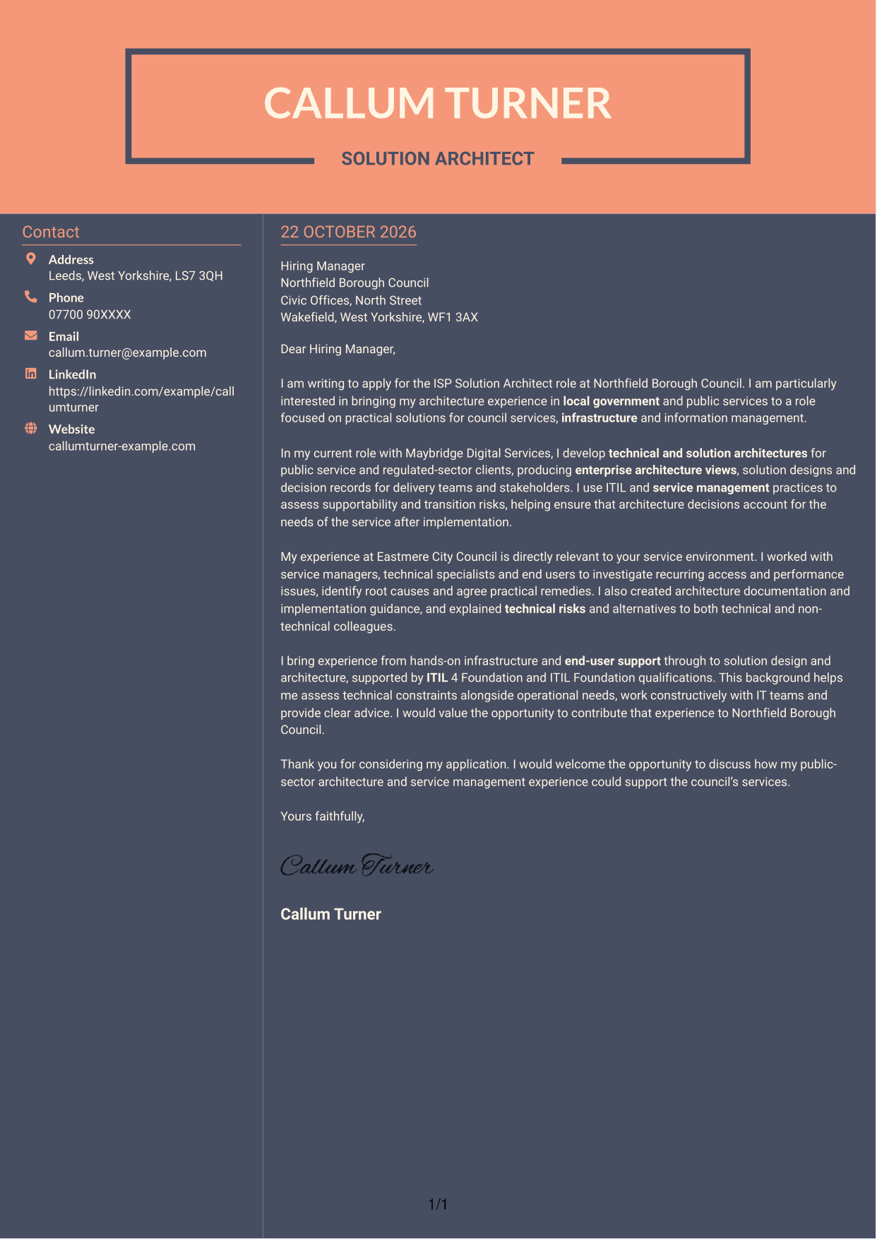 Cover letter example — page 1
