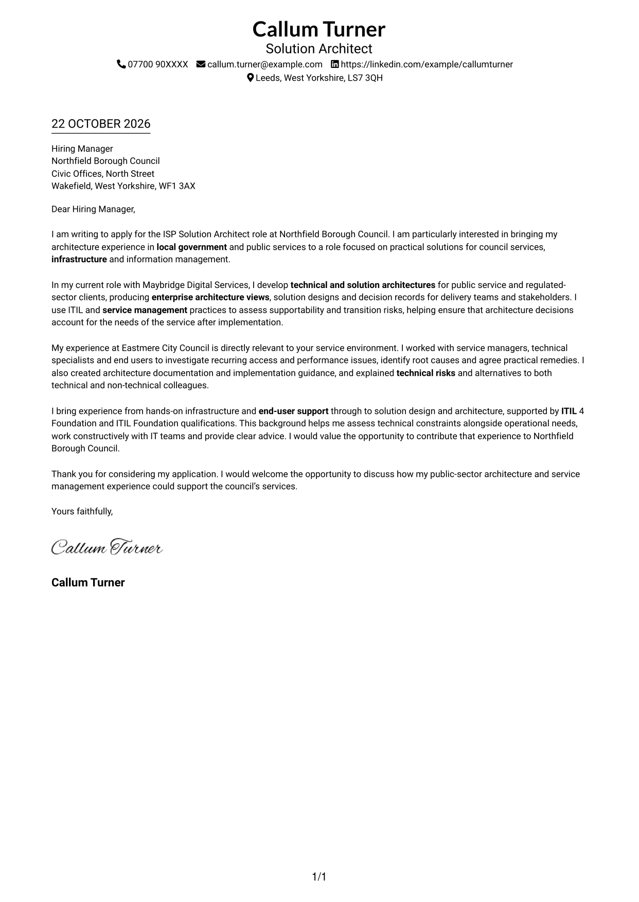 Cover letter example — page 1