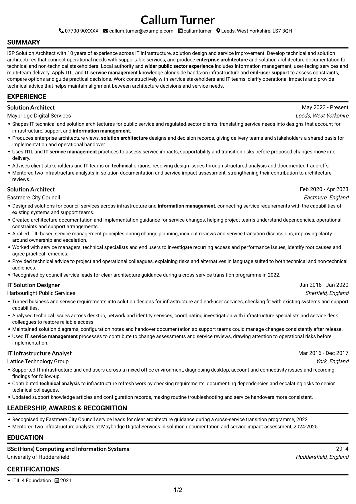 CV example — page 1
