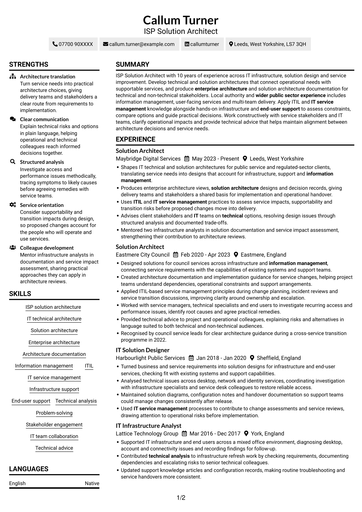 CV example — page 1