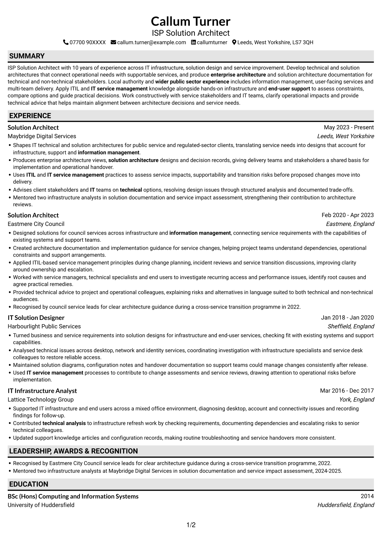 CV example — page 1