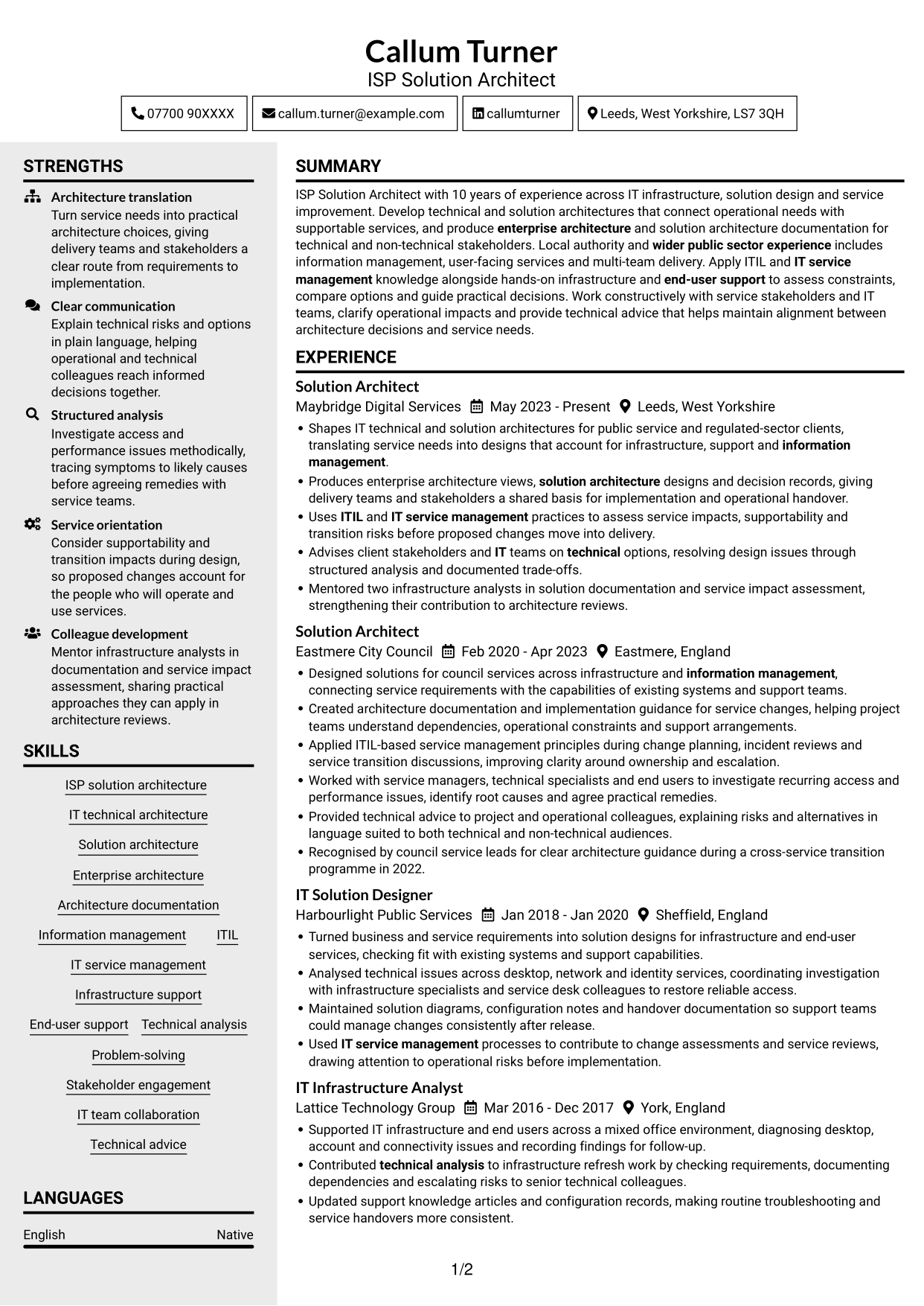 CV example — page 1