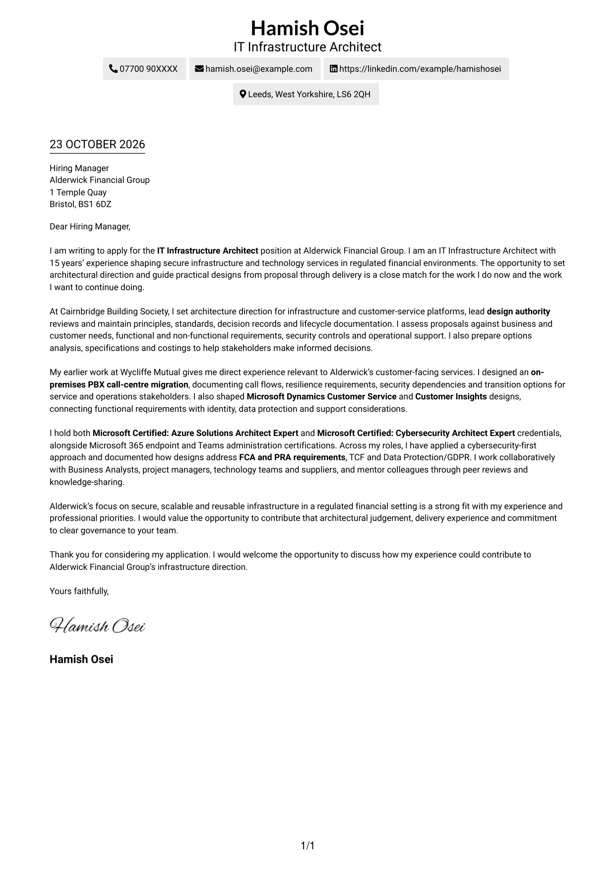 Cover letter example — page 1