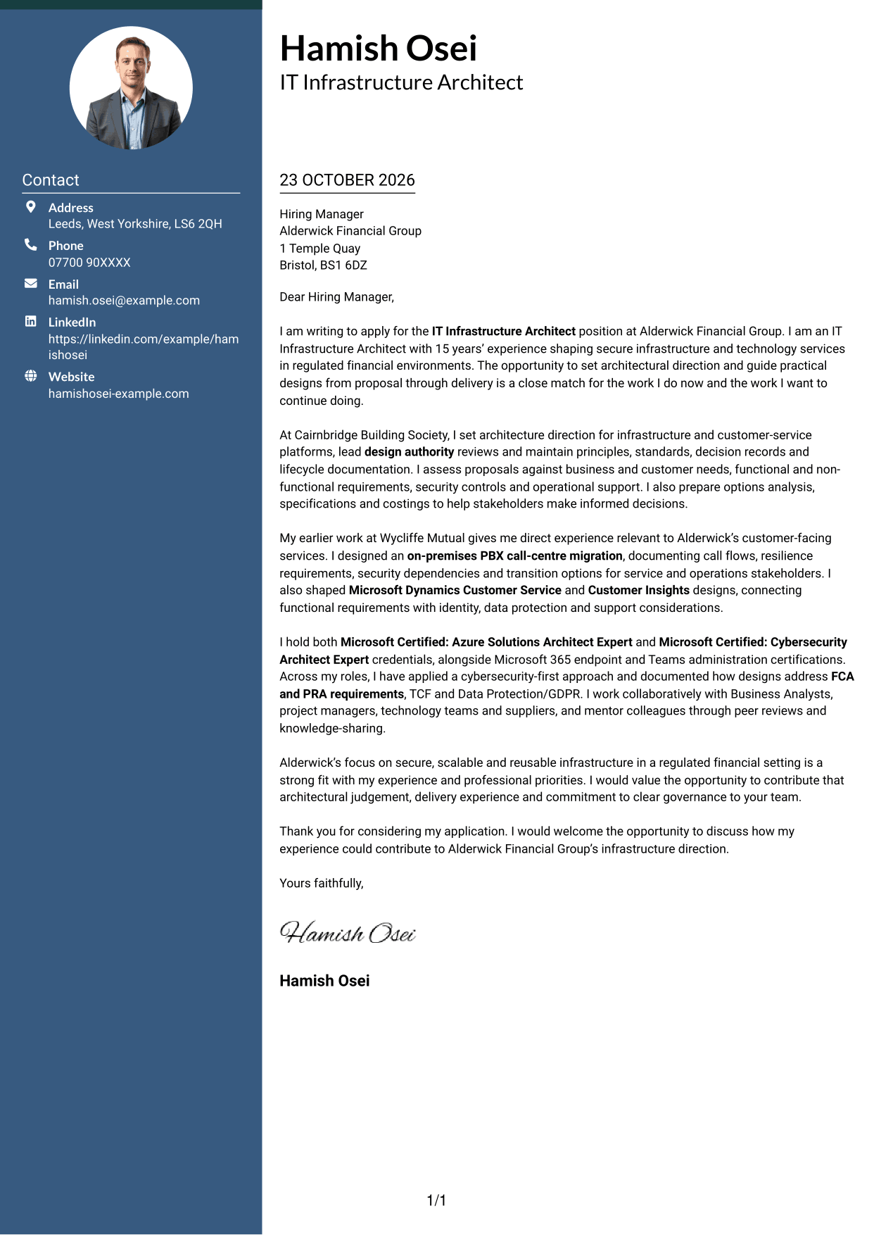 Cover letter example — page 1