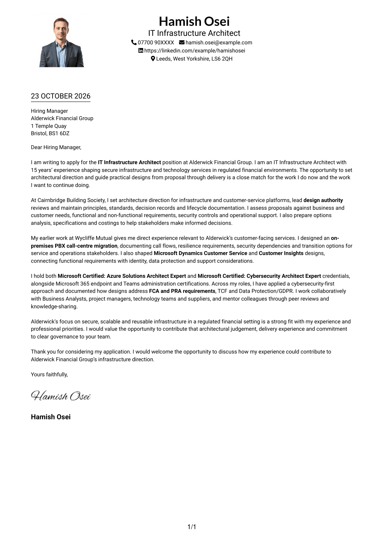 Cover letter example — page 1