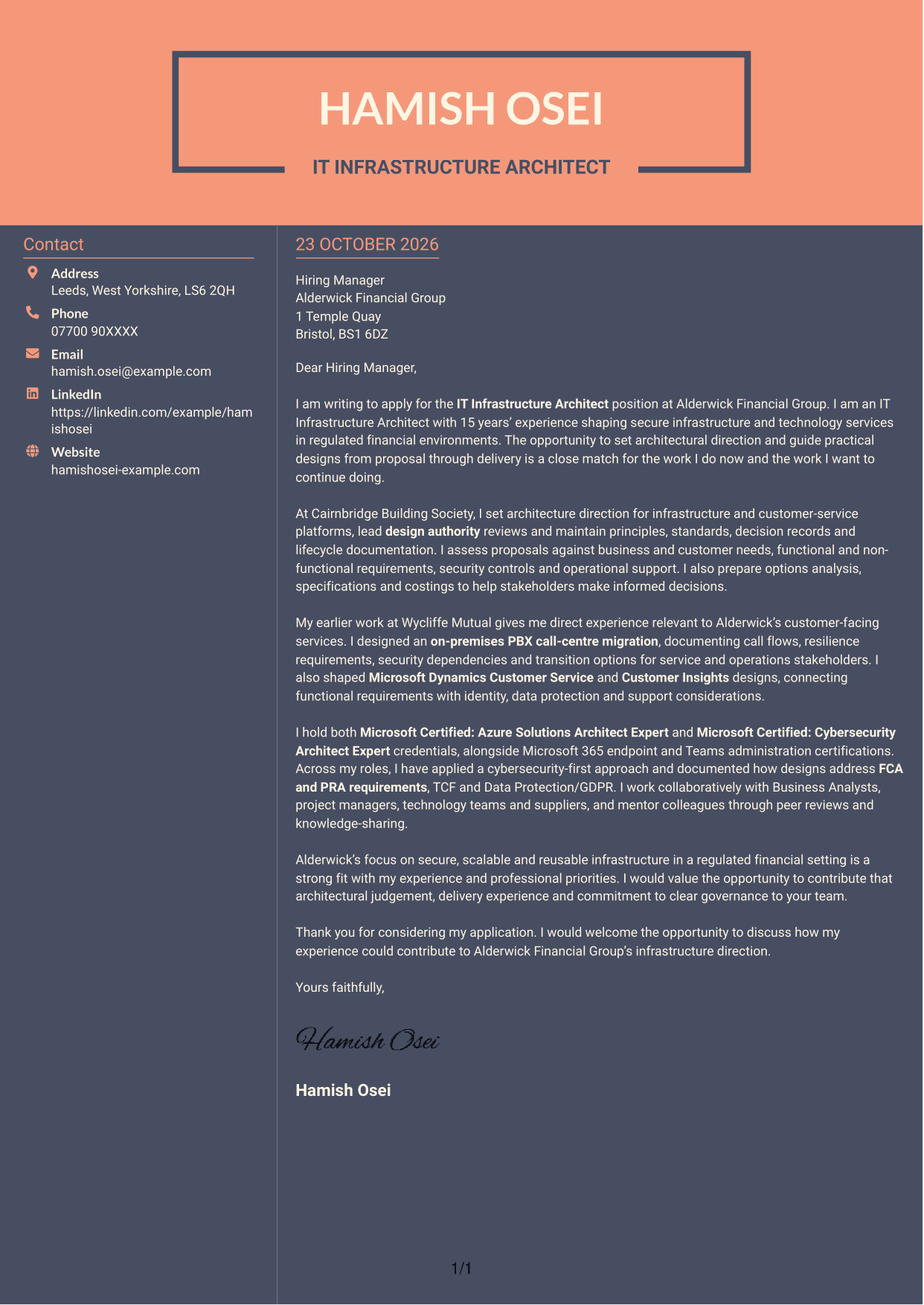 Cover letter example — page 1