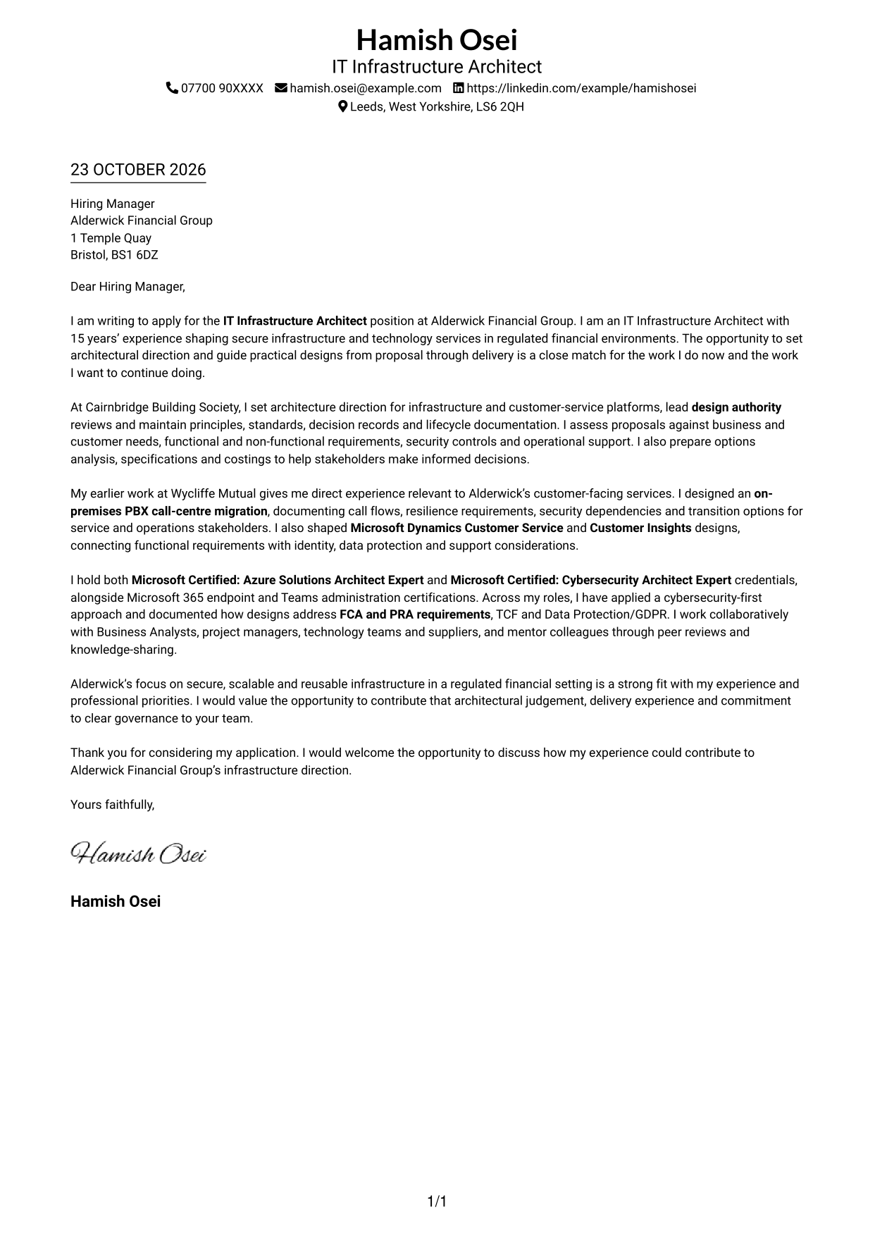 Cover letter example — page 1