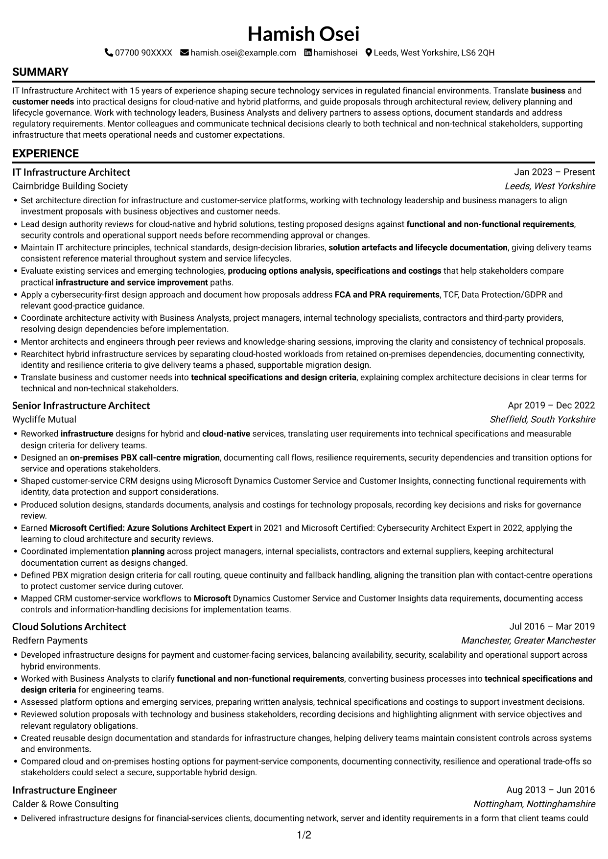CV example — page 1