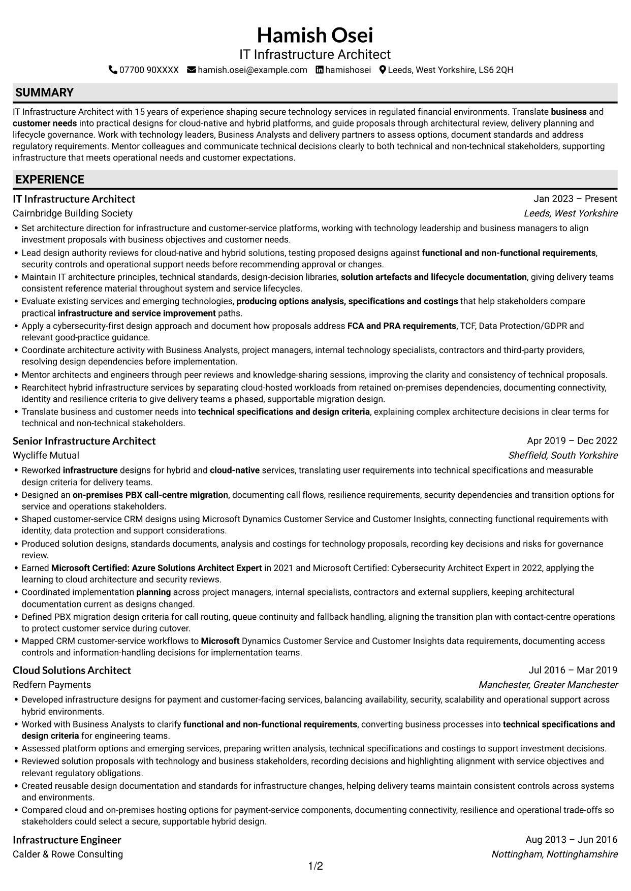 CV example — page 1