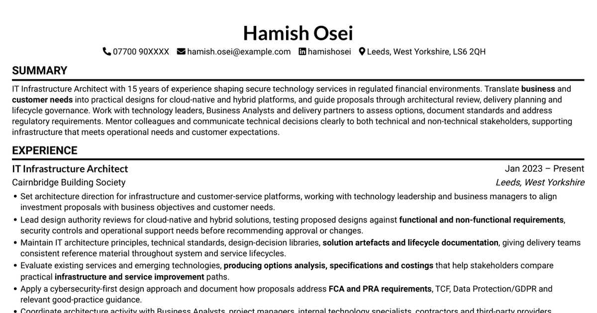 7 IT Infrastructure Architect CV Templates with Example