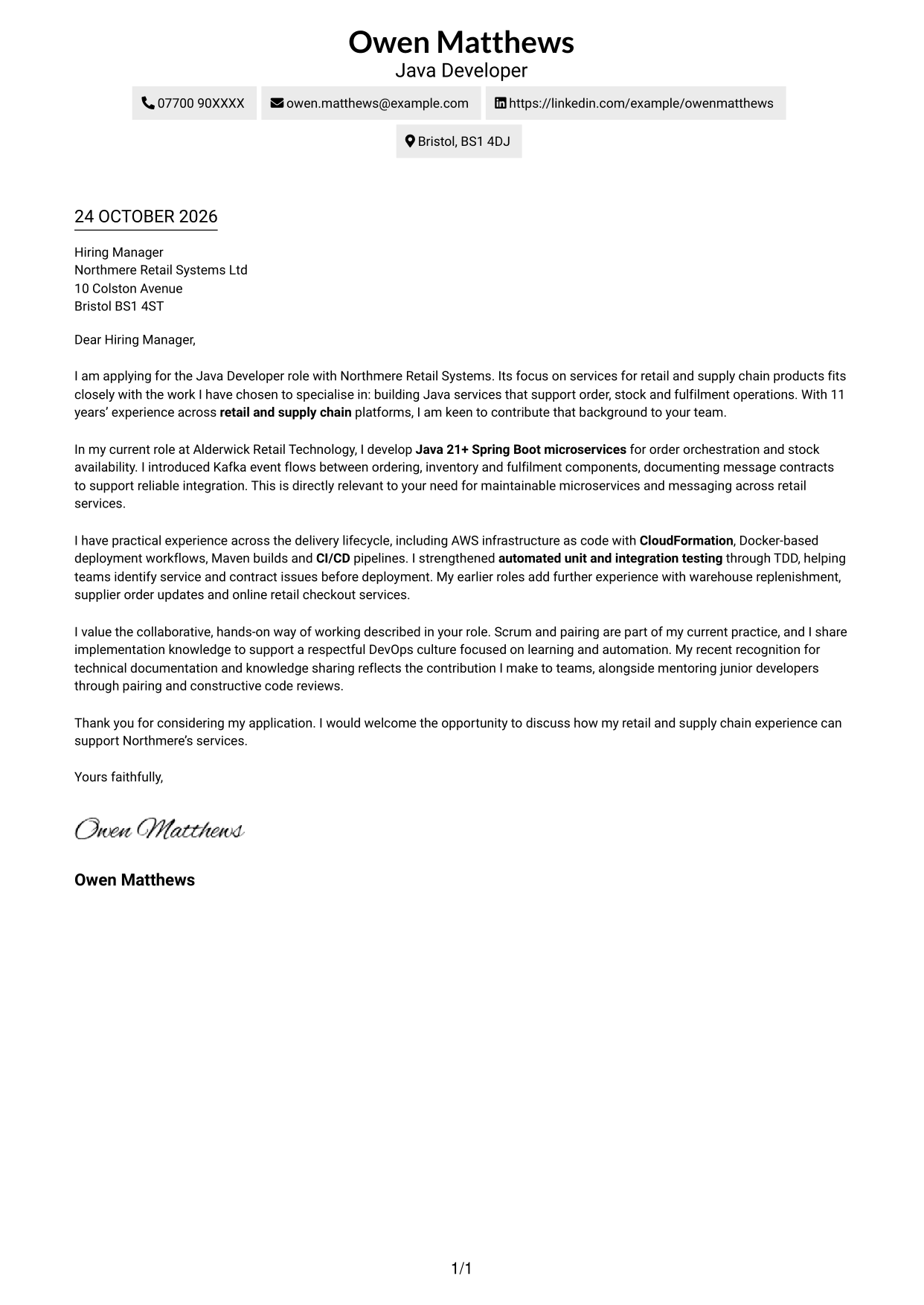 Cover letter example — page 1