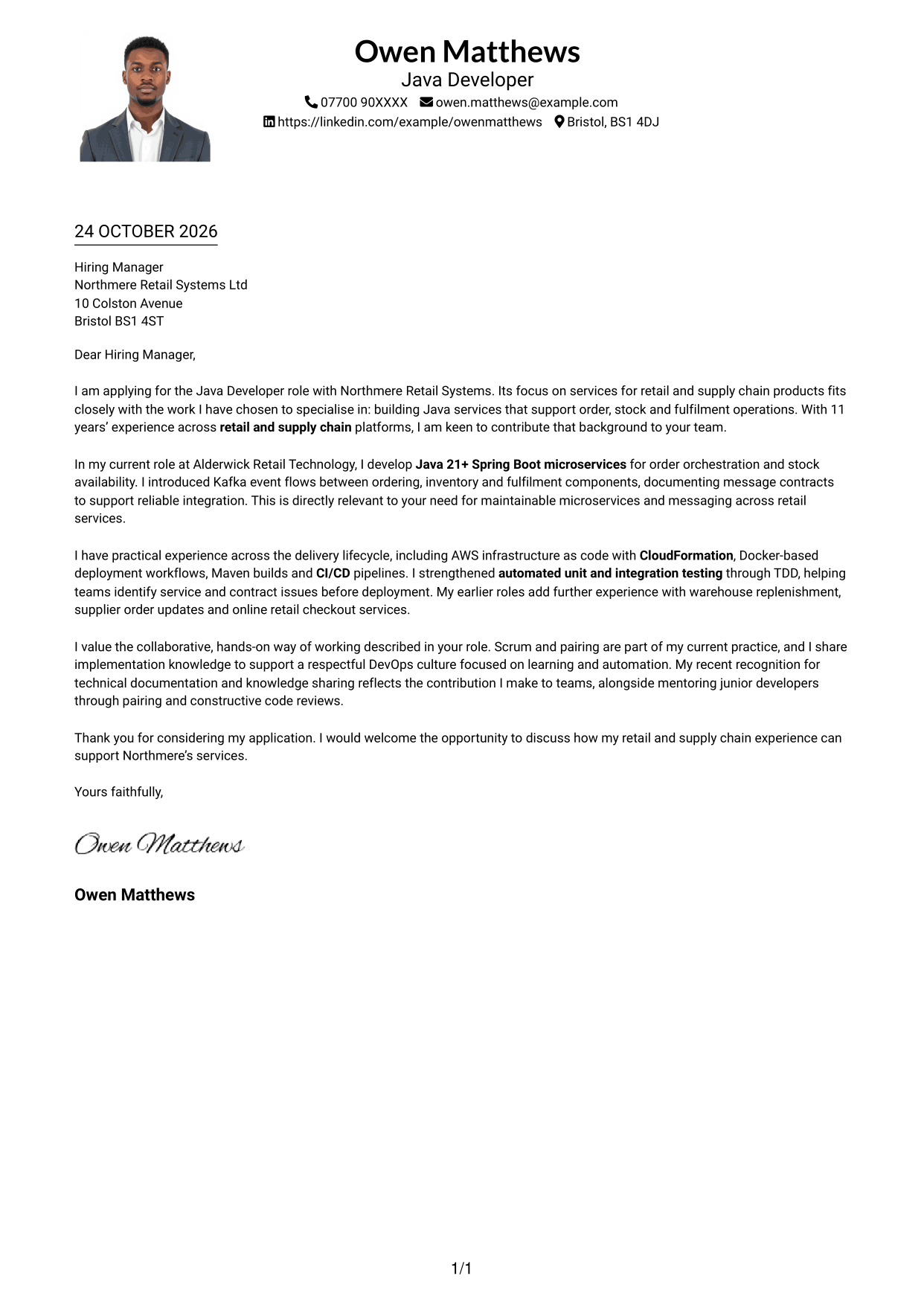 Cover letter example — page 1