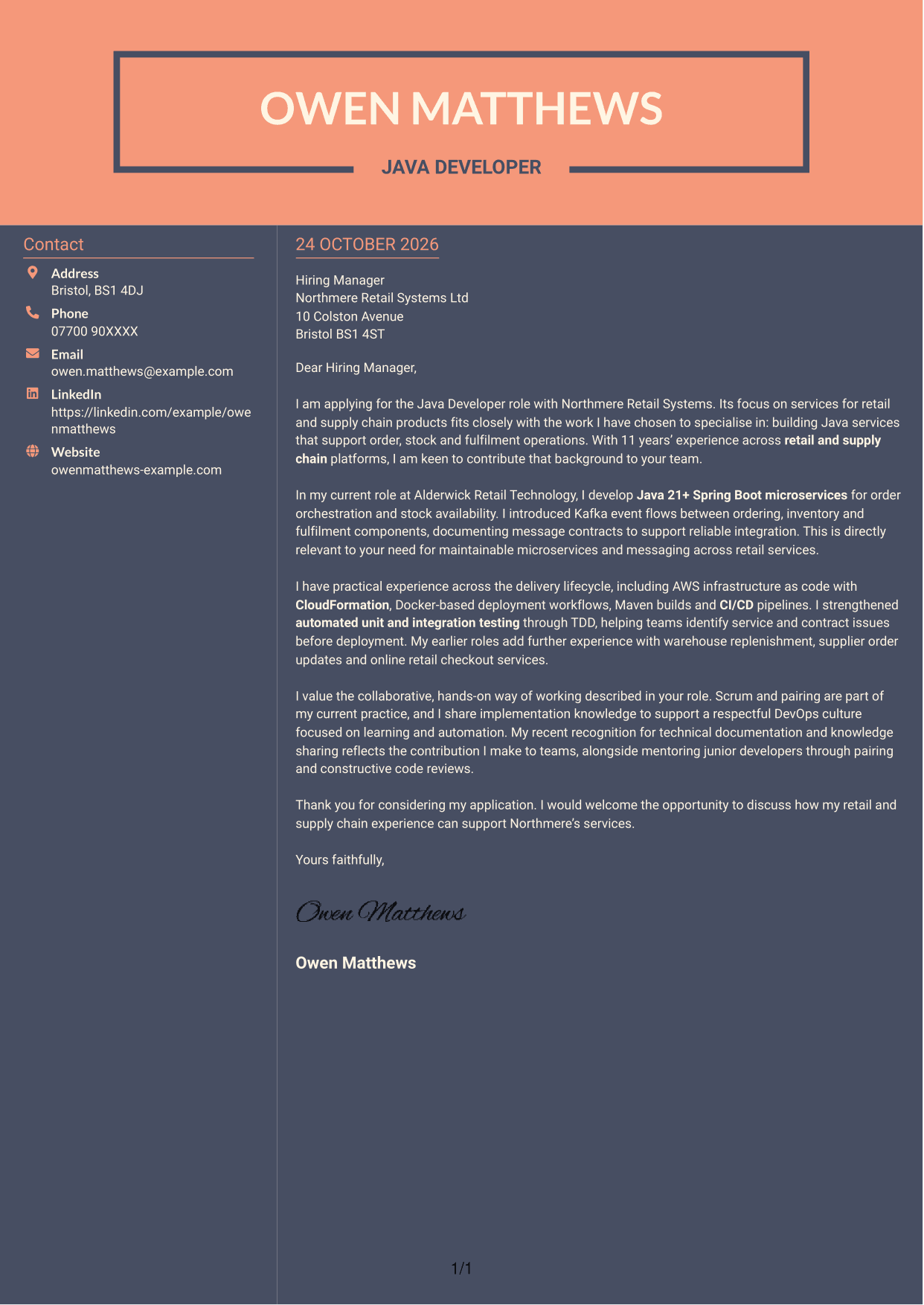 Cover letter example — page 1