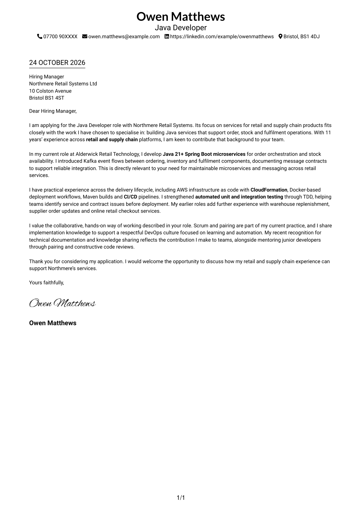 Cover letter example — page 1