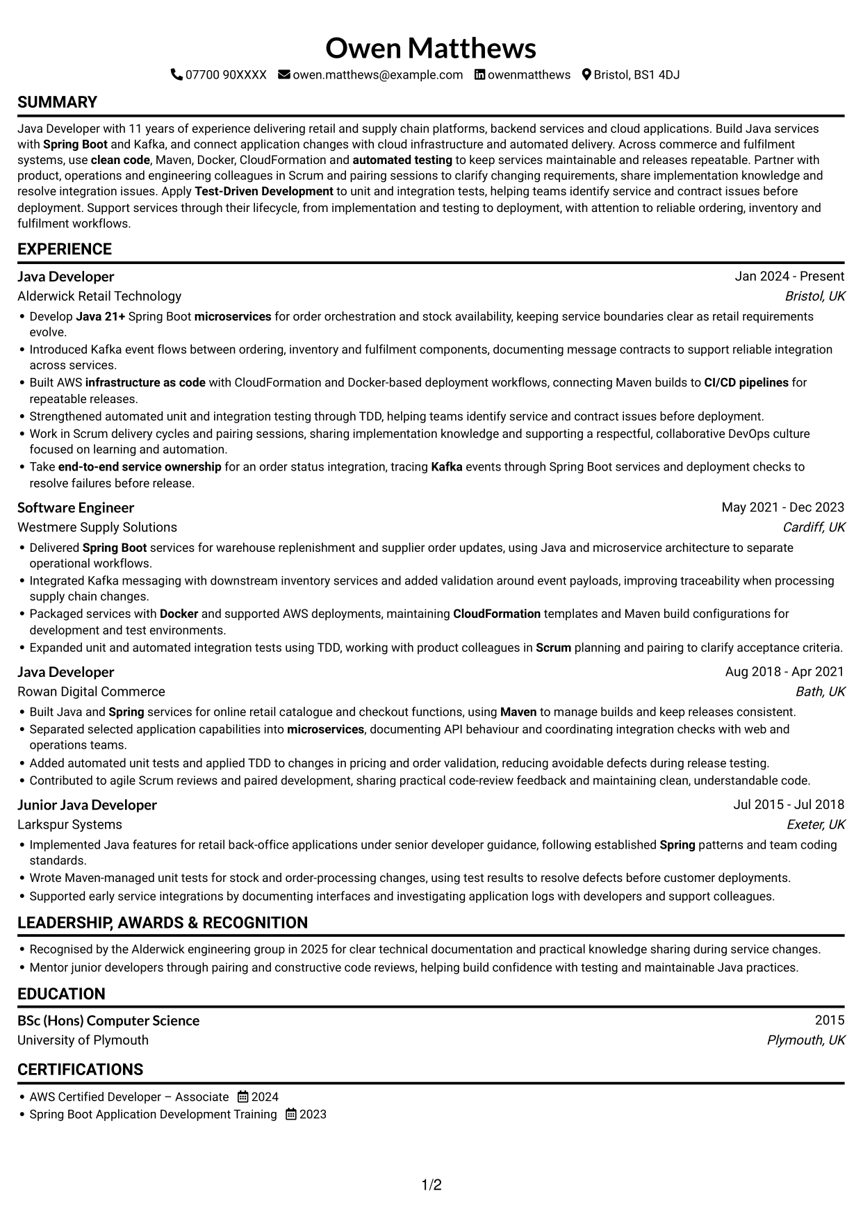 CV example — page 1