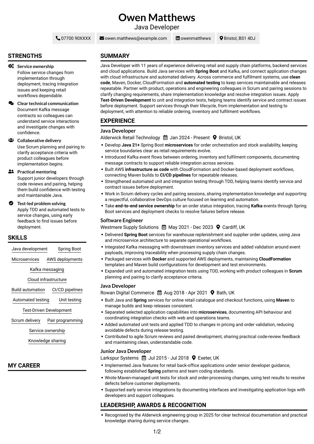 CV example — page 1