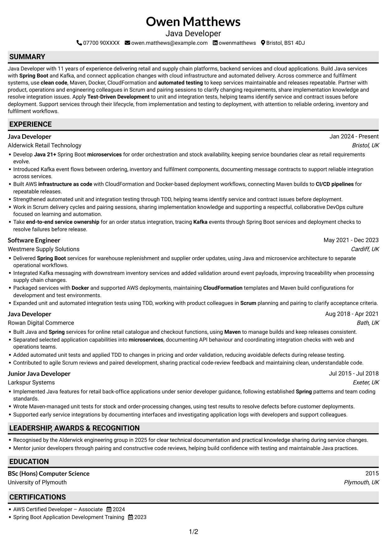 CV example — page 1
