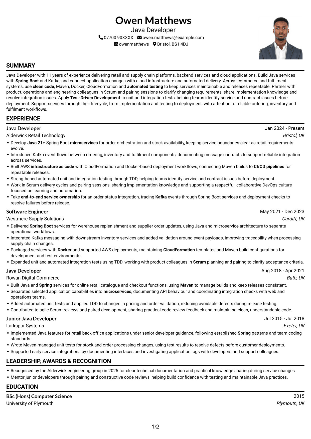 CV example — page 1