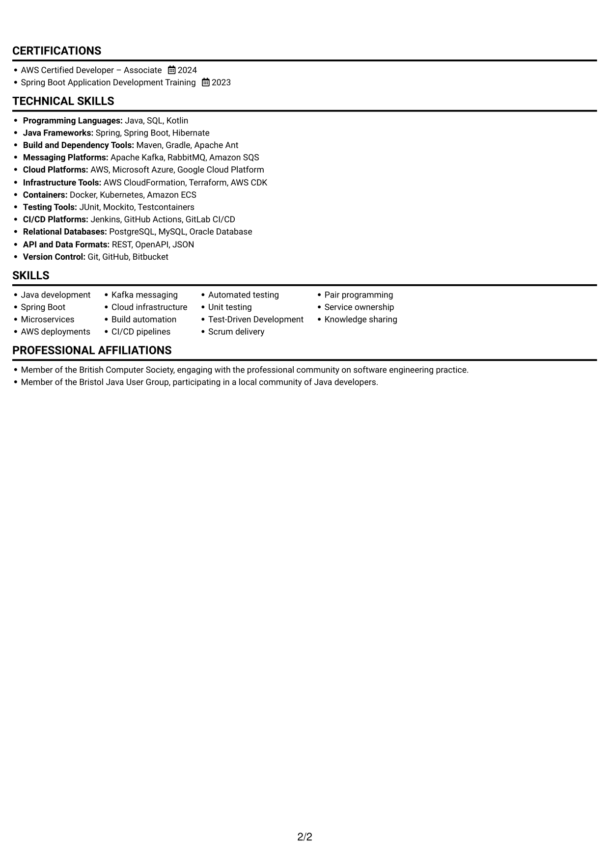 CV example — page 2
