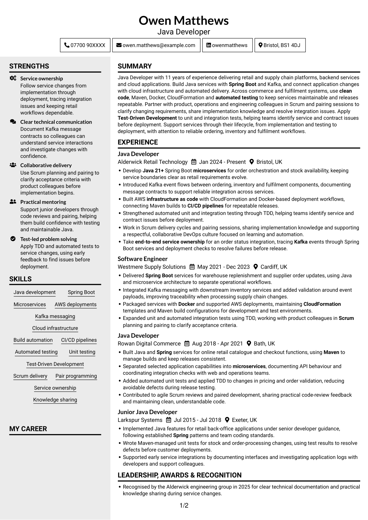 CV example — page 1