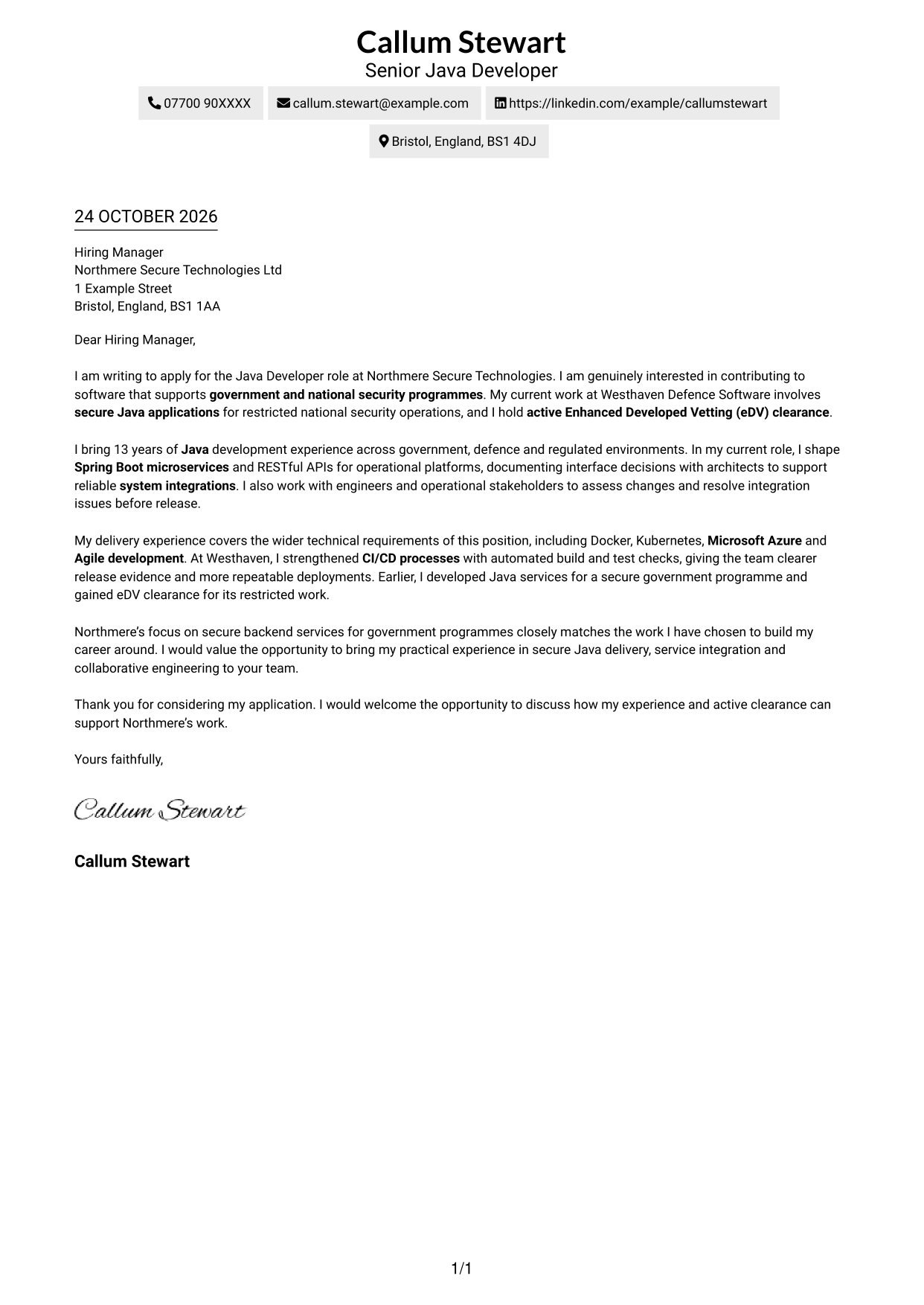 Cover letter example — page 1