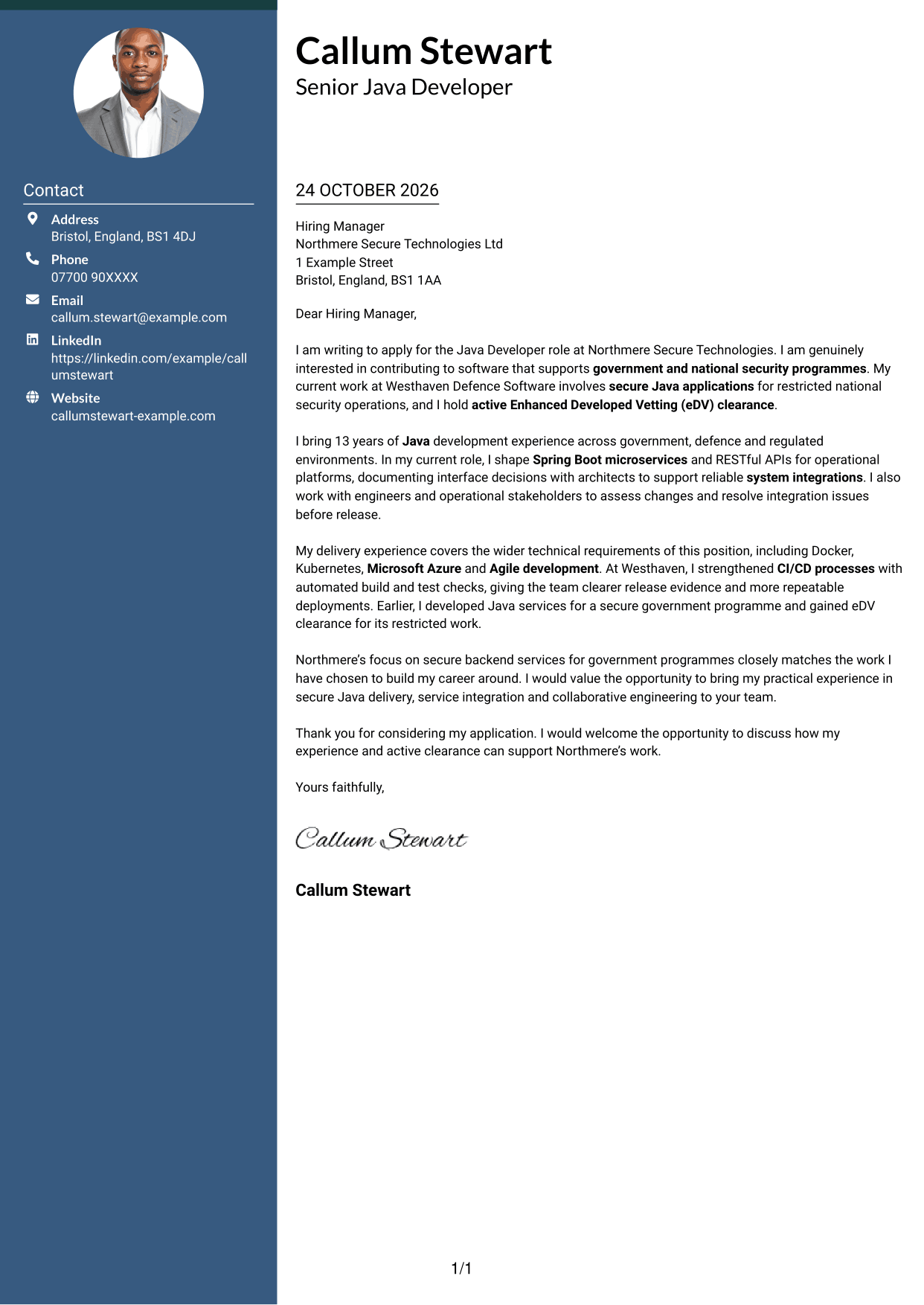 Cover letter example — page 1
