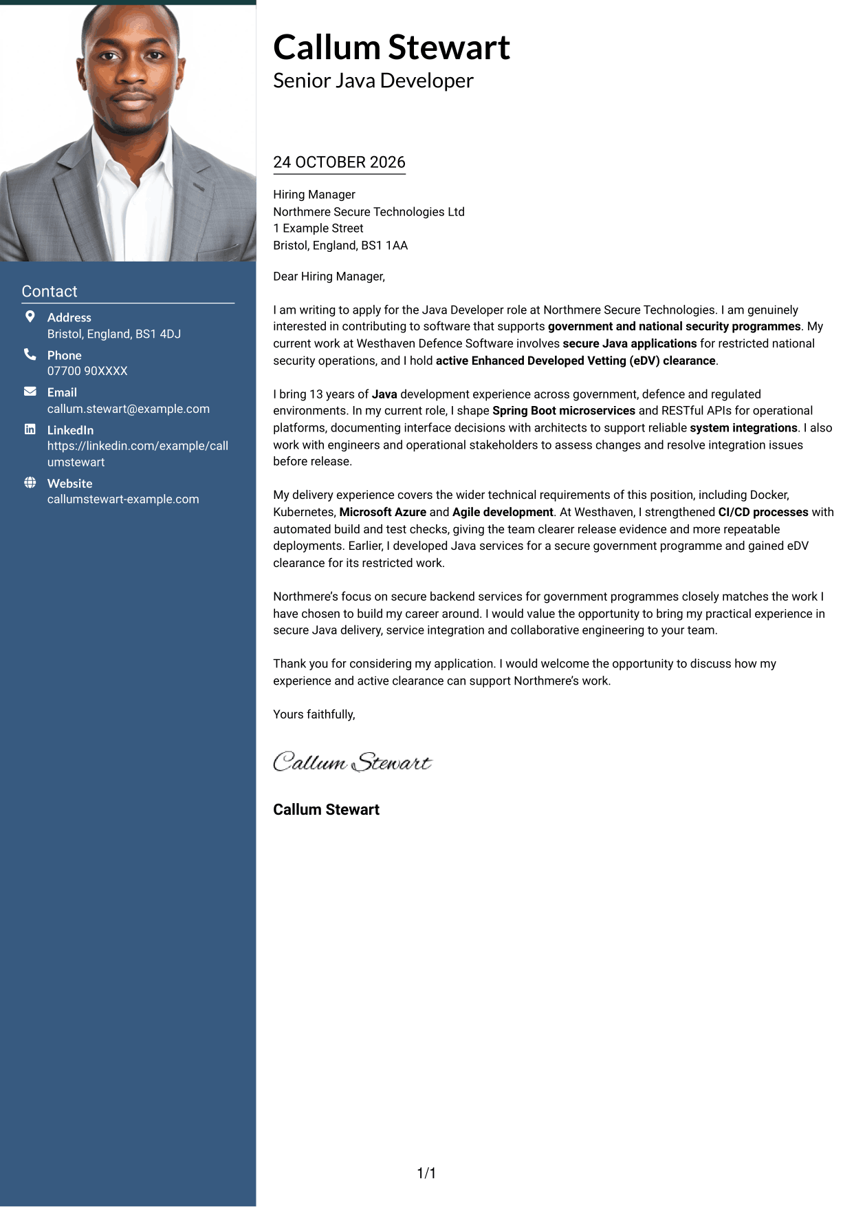 Cover letter example — page 1