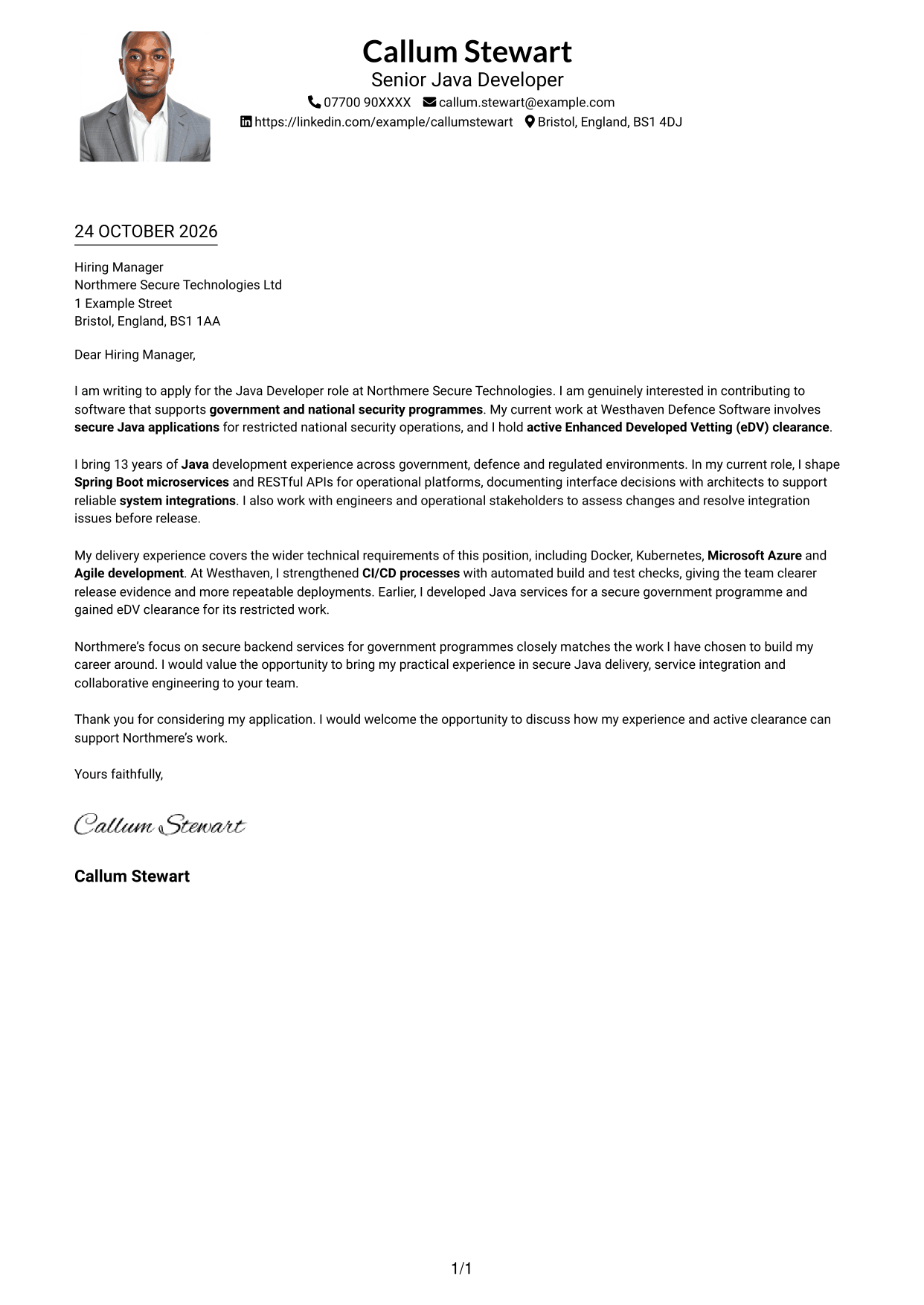 Cover letter example — page 1