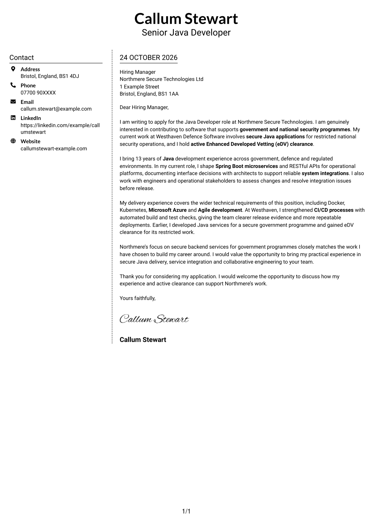 Cover letter example — page 1