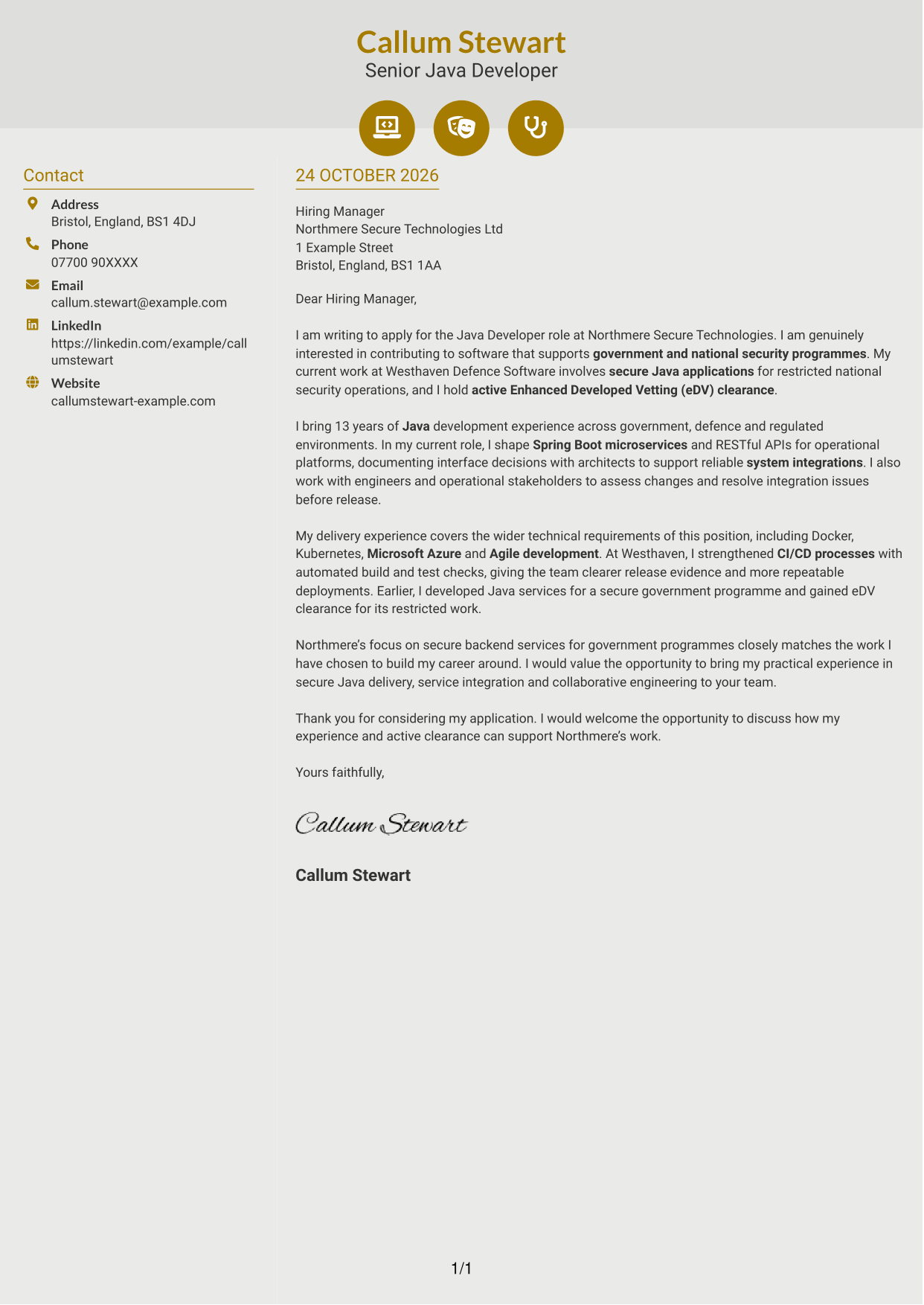 Cover letter example — page 1