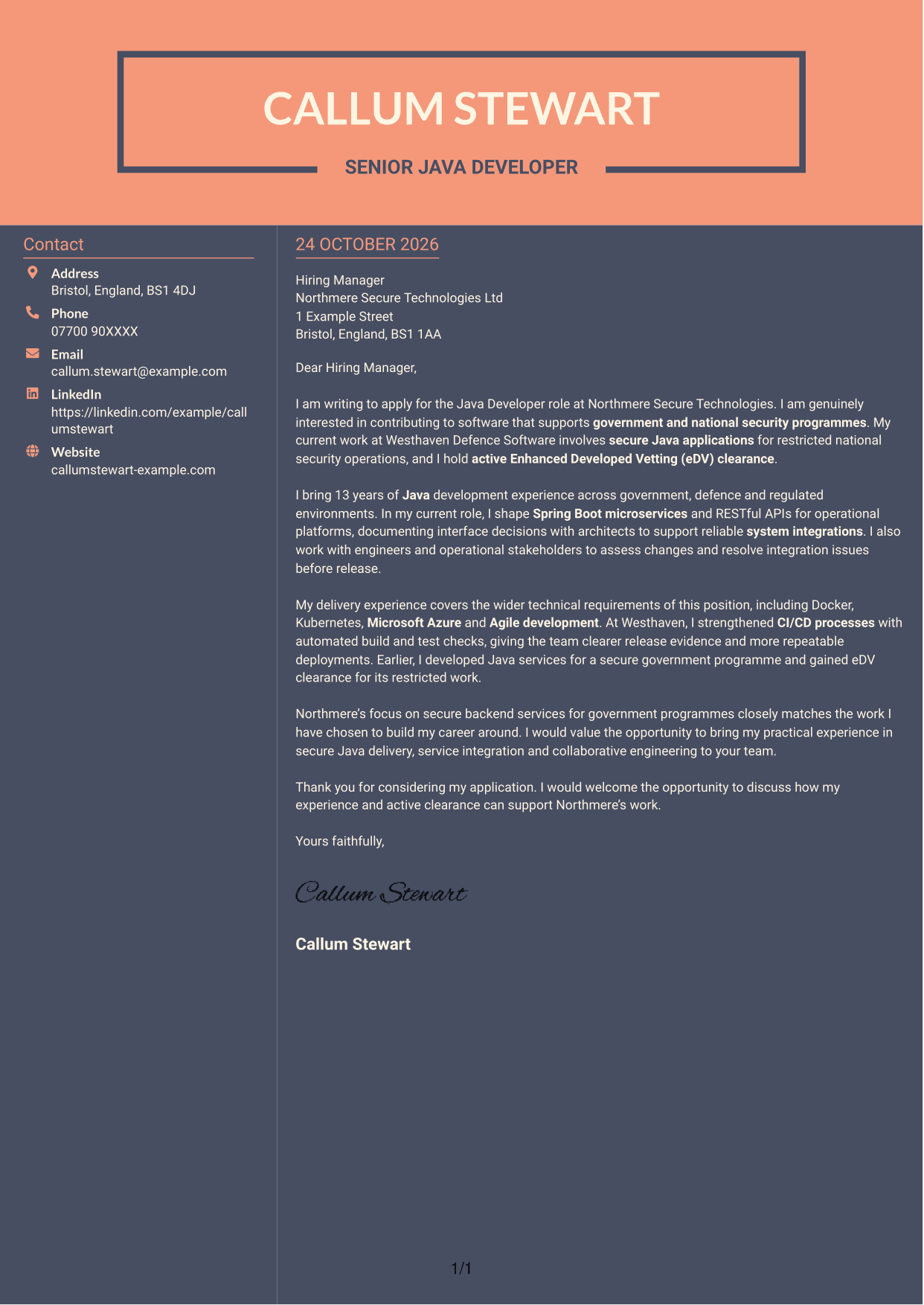 Cover letter example — page 1