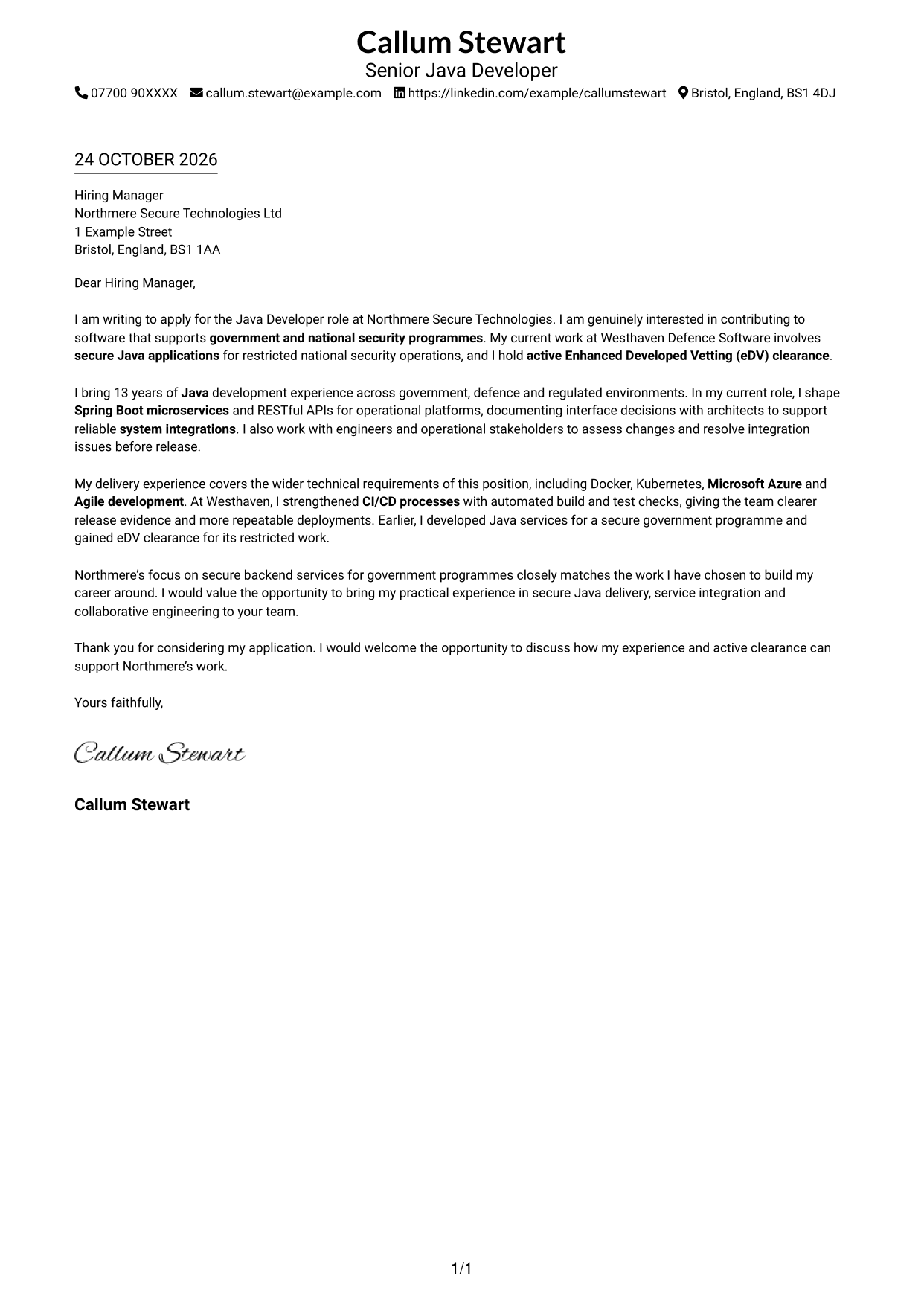 Cover letter example — page 1