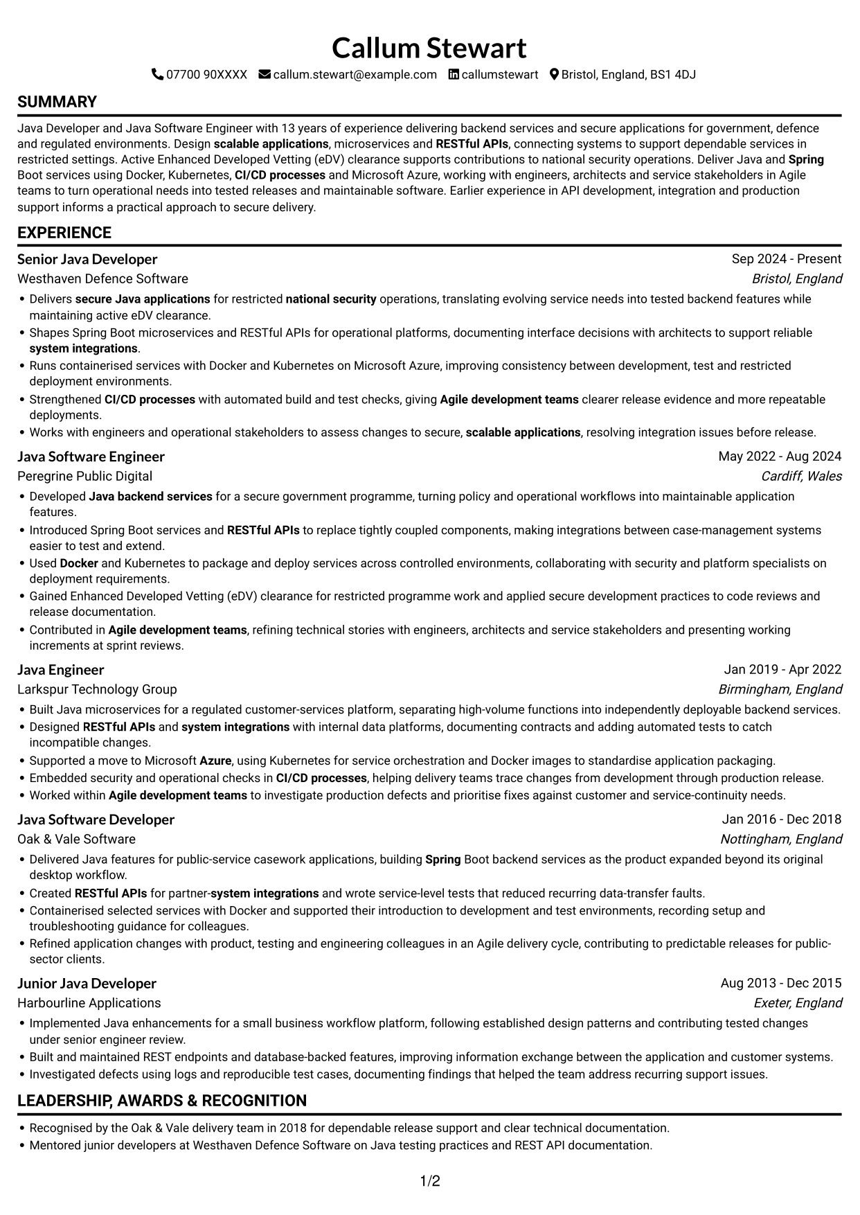 CV example — page 1