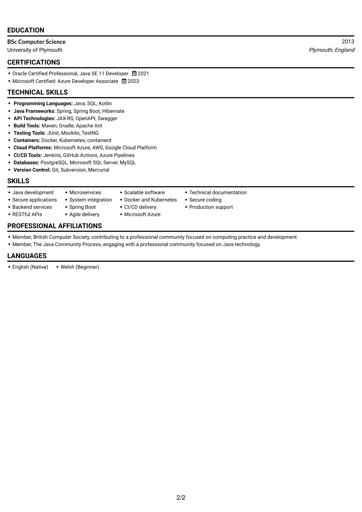 CV example — page 2