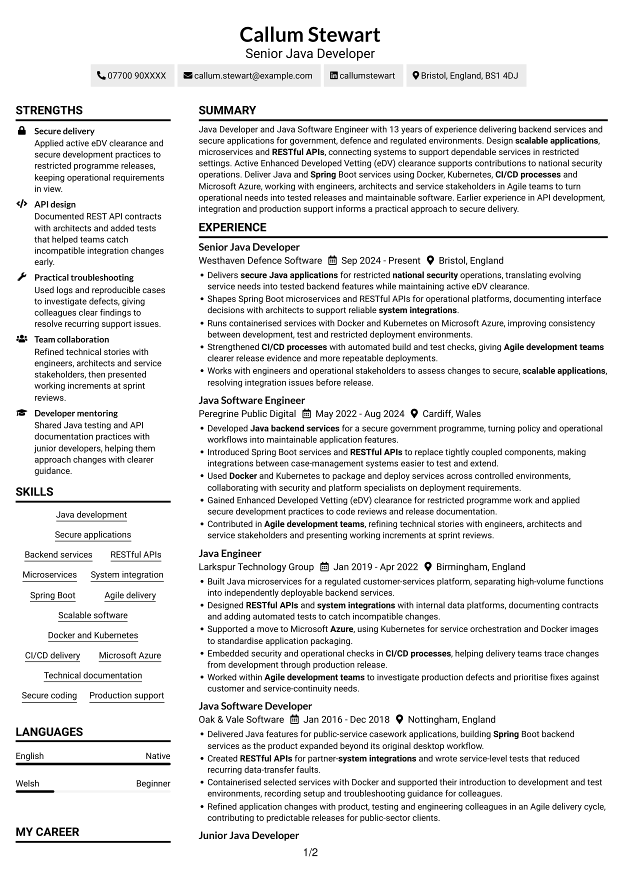 CV example — page 1
