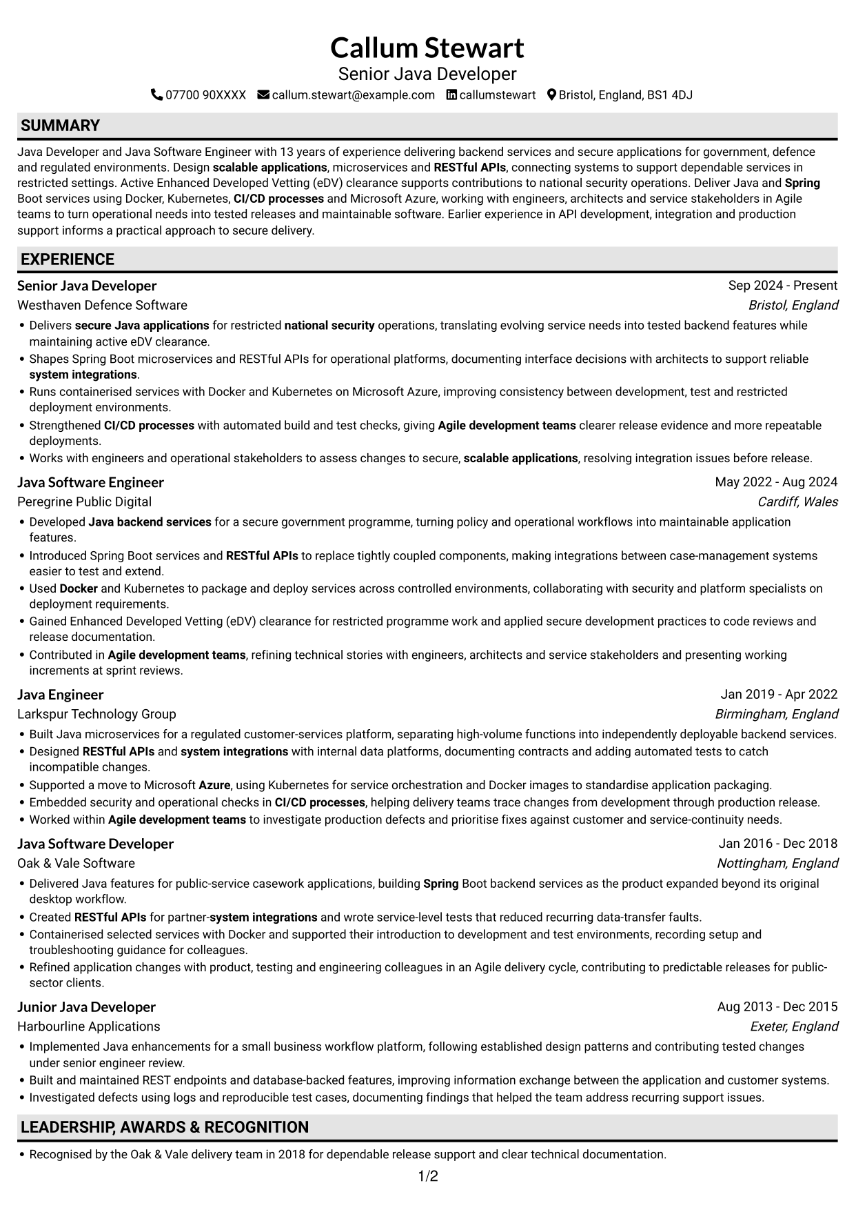 CV example — page 1