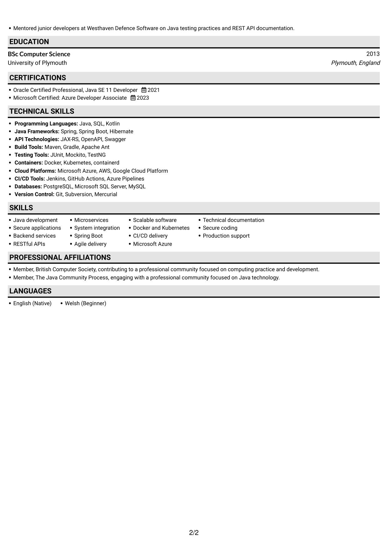 CV example — page 2