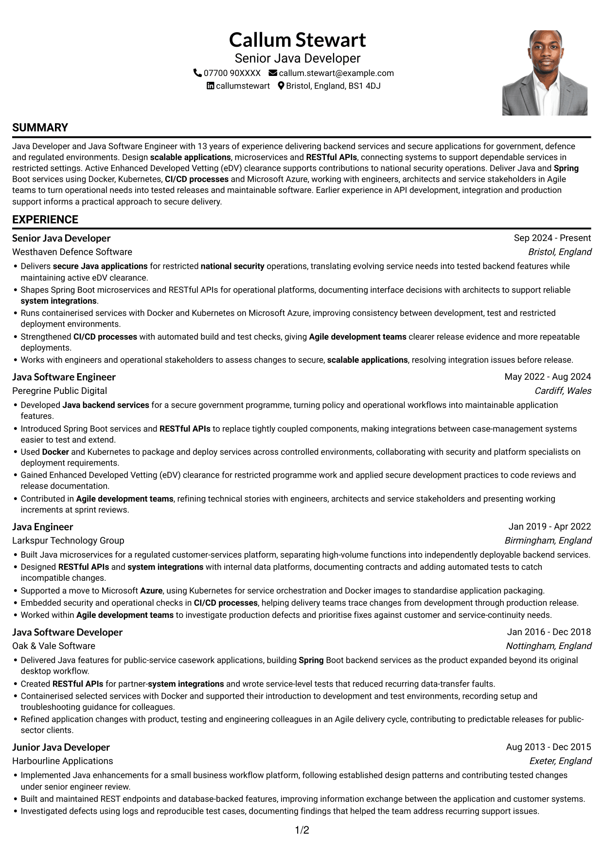 CV example — page 1