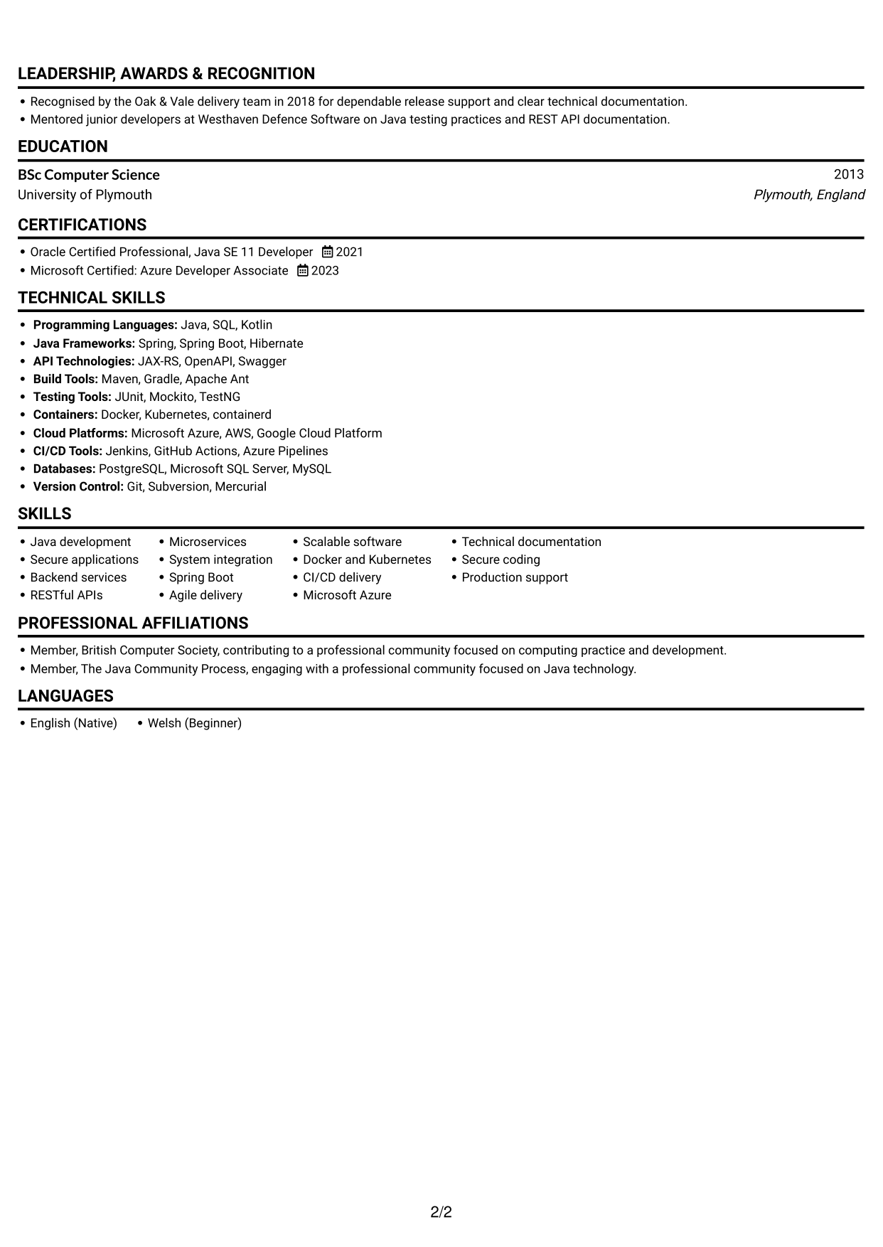 CV example — page 2