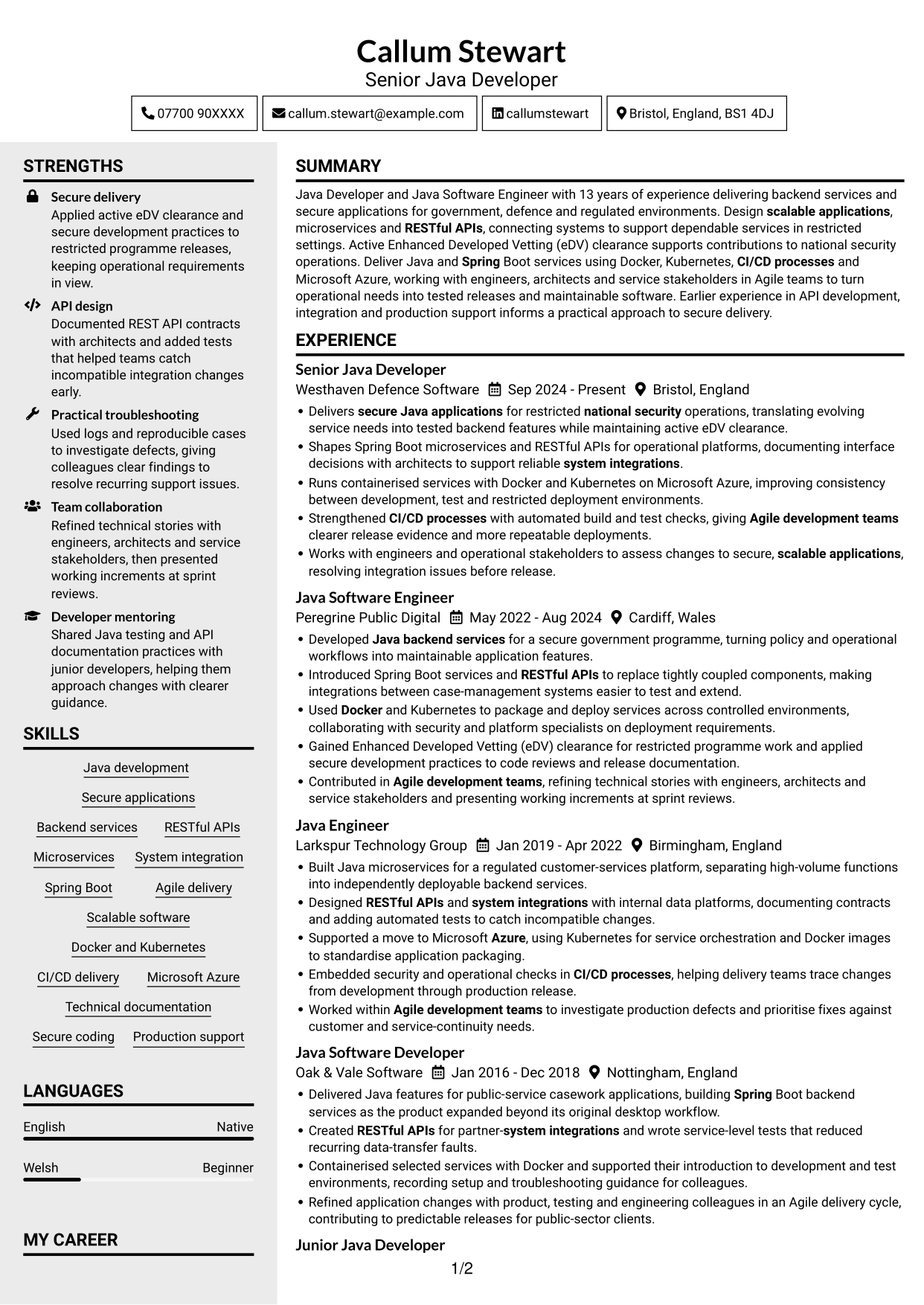 CV example — page 1