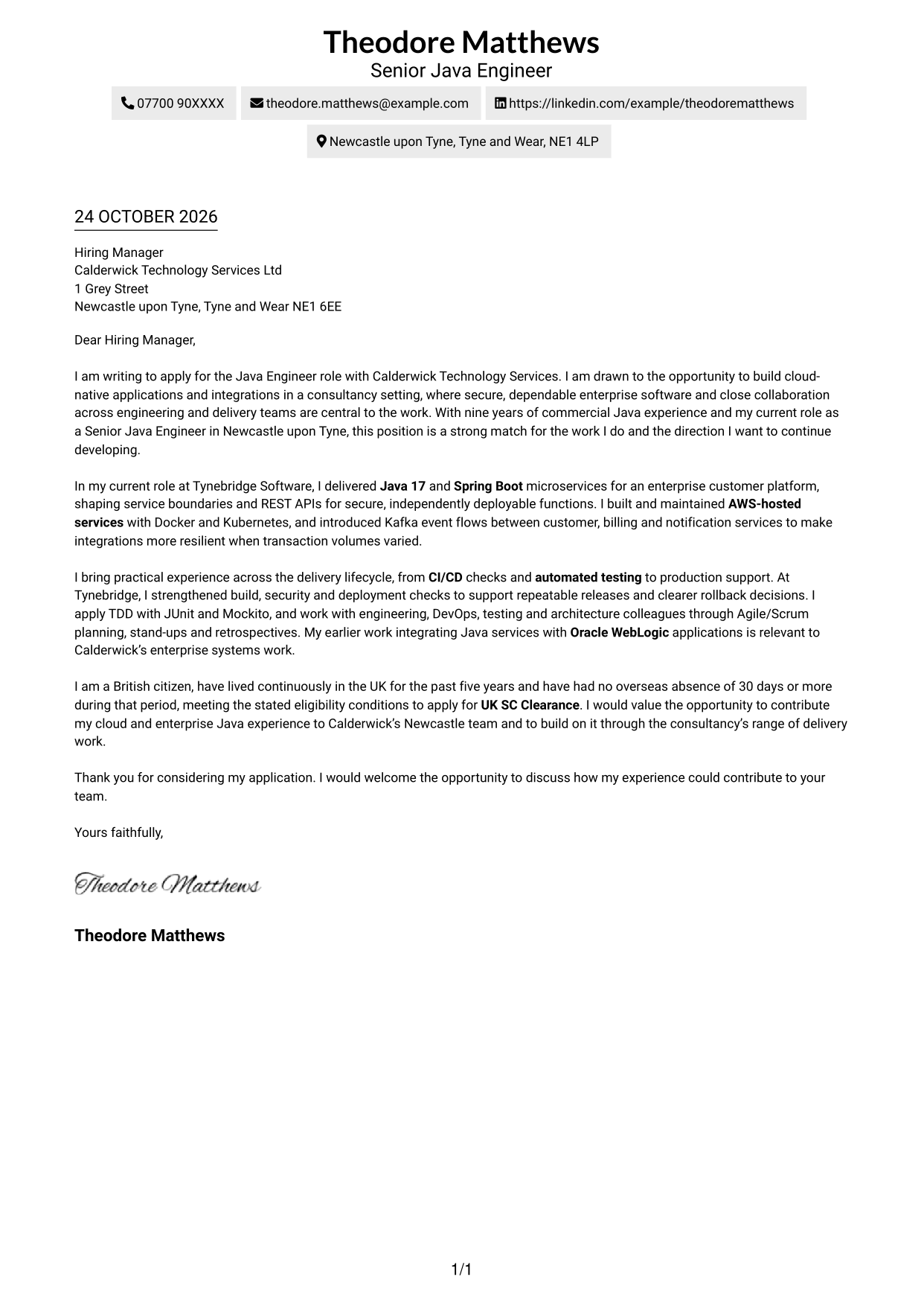 Cover letter example — page 1