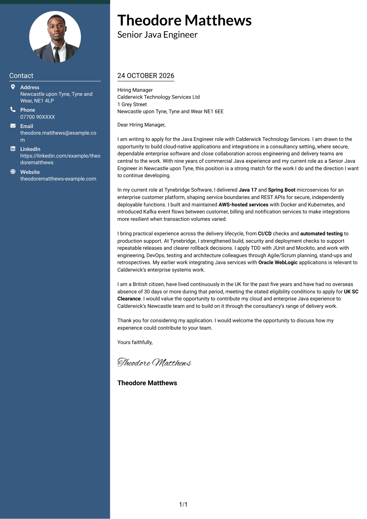 Cover letter example — page 1