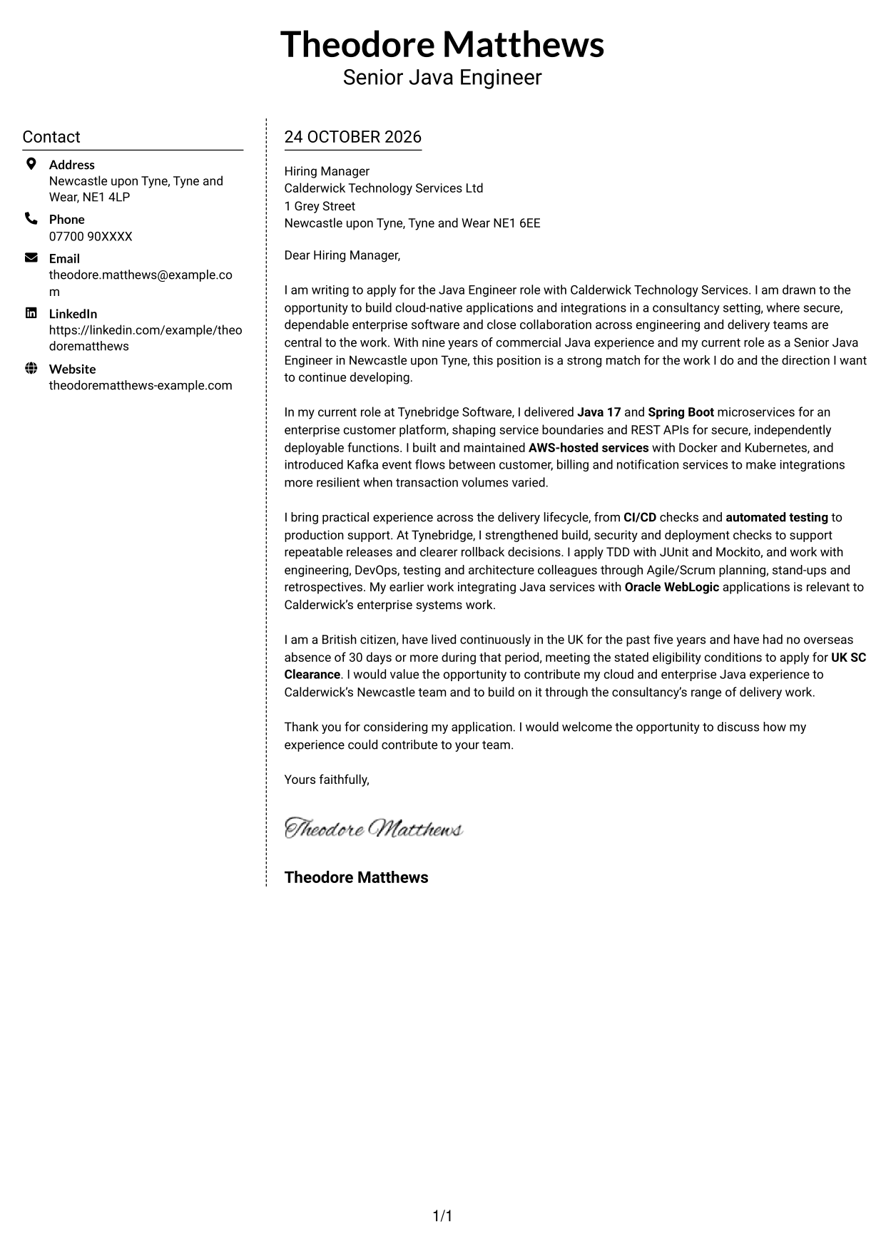 Cover letter example — page 1
