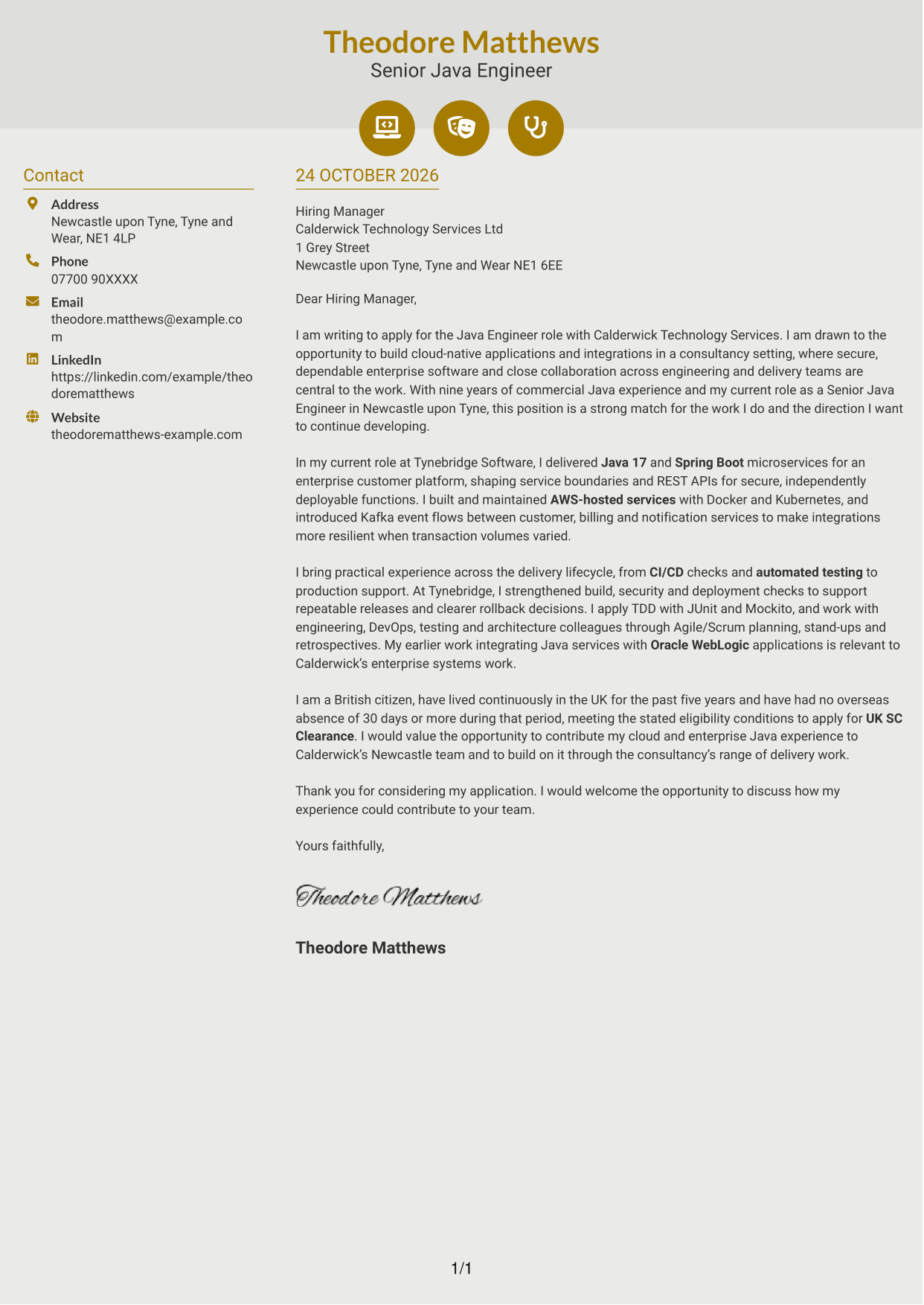 Cover letter example — page 1