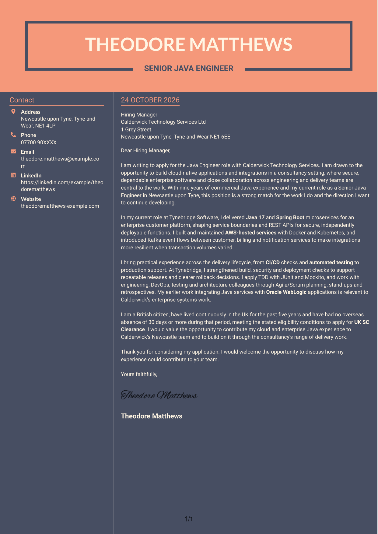 Cover letter example — page 1