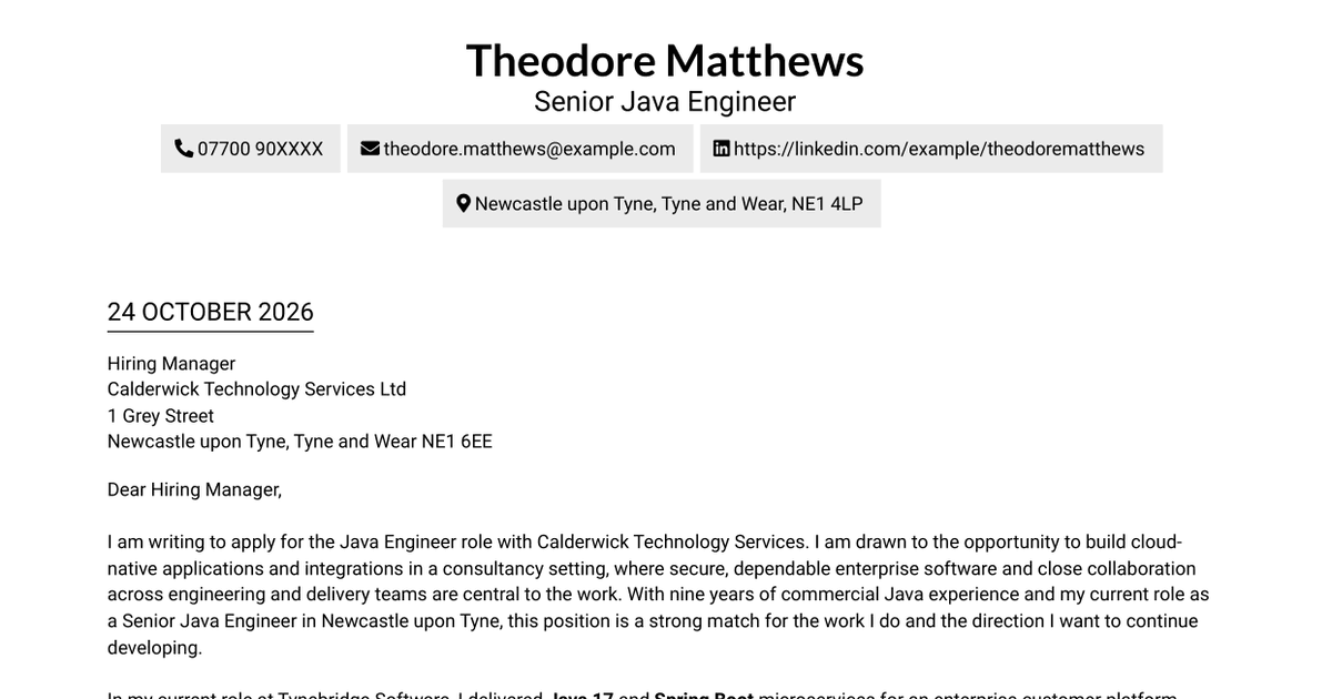 7 Java Engineer - Cloud-Native Microservices Cover Letter Templates with Example